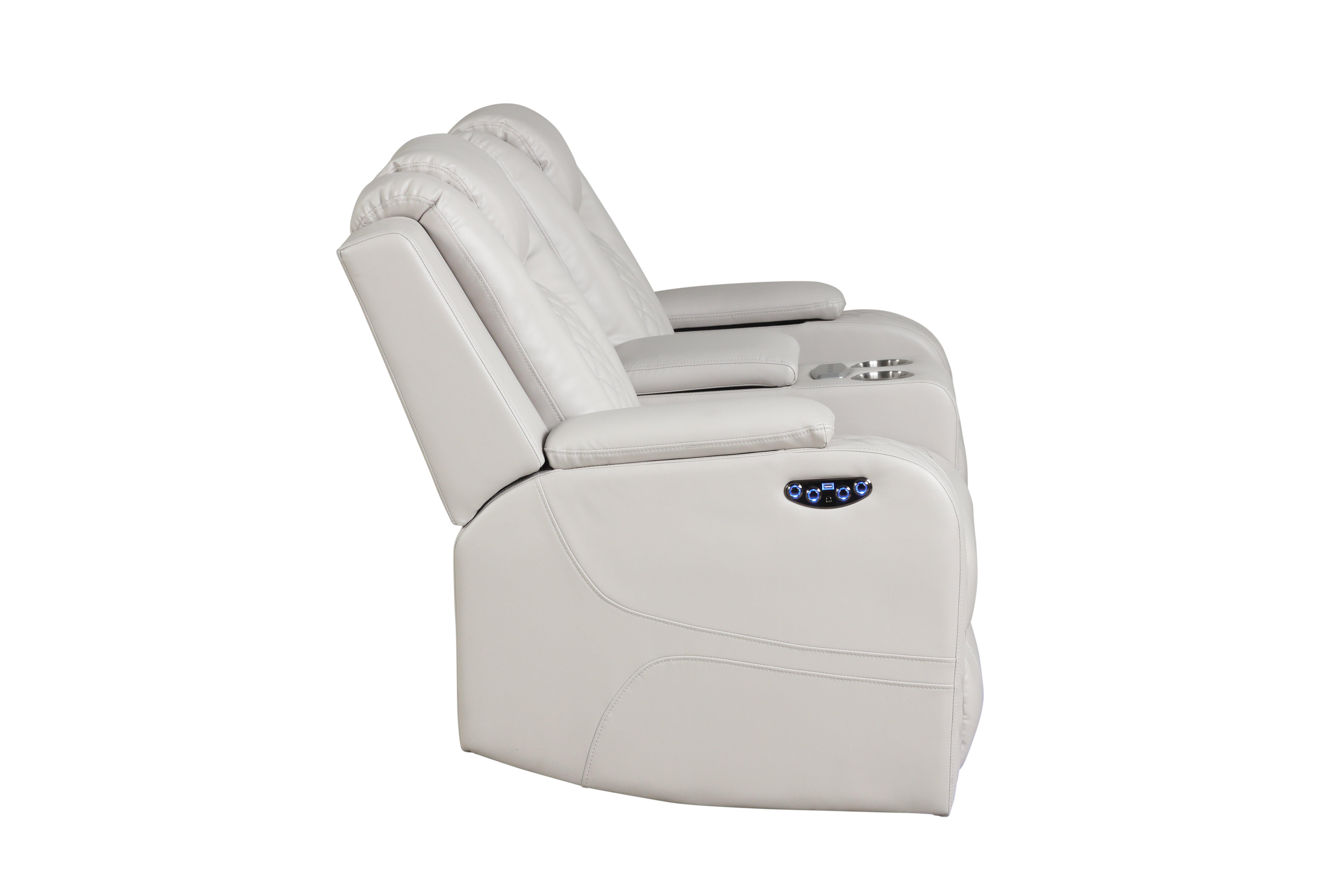 

    
 Order  ICE WHITE Faux Leather Power Recliner Loveseat BENZ Galaxy Home Contemporary
