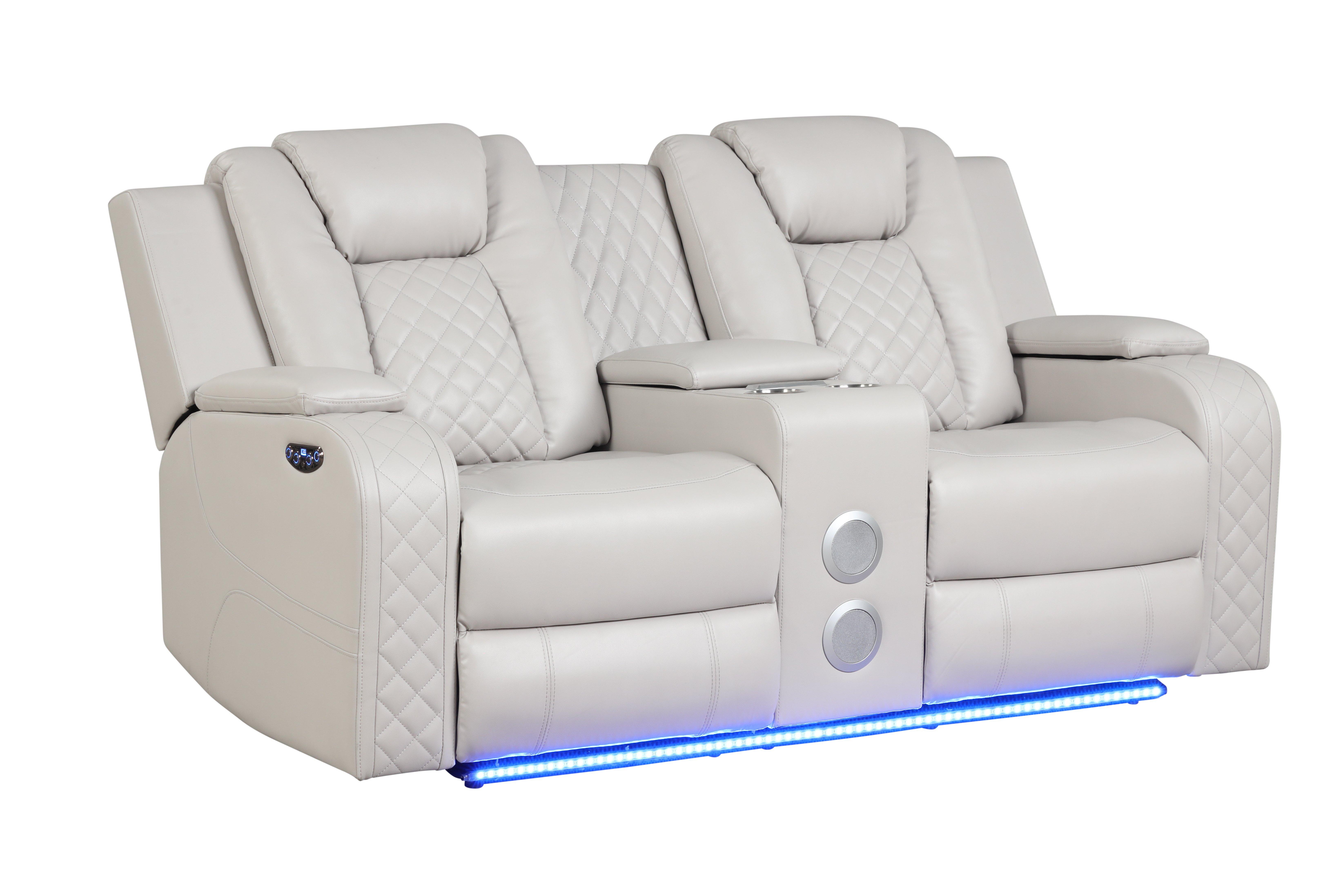 

    
ICE WHITE Faux Leather Power Recliner Loveseat BENZ Galaxy Home Contemporary
