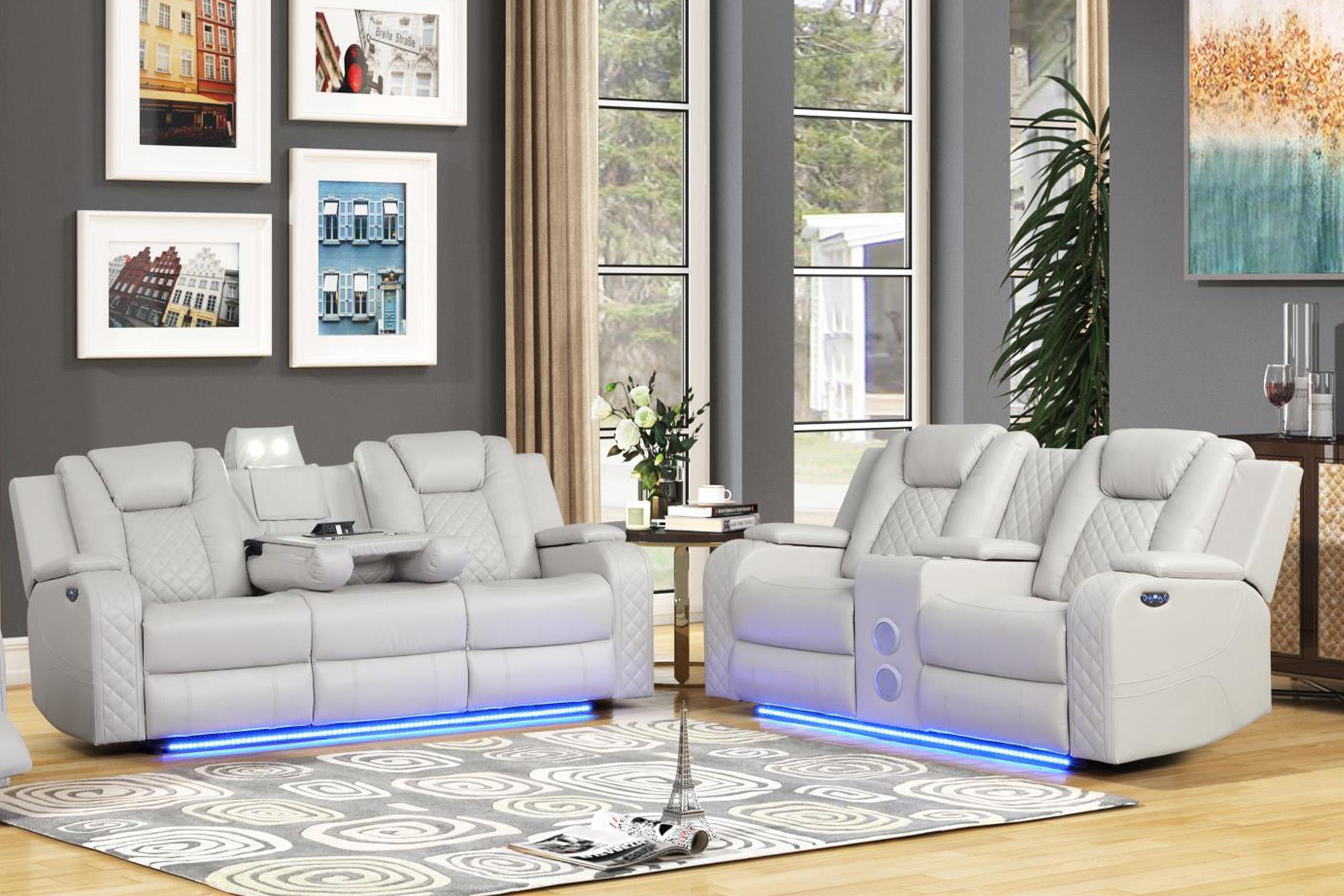 Contemporary, Modern Recliner Sofa Set BENZ ICE WHITE QB13425329-2PC in White Faux Leather
