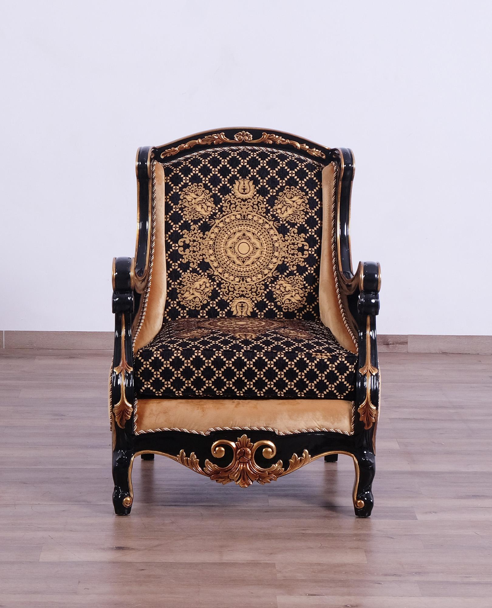 

        
EUROPEAN FURNITURE RAFFAELLO Arm Chair Antique/Silver/Gold/Black Fabric 663701290240
