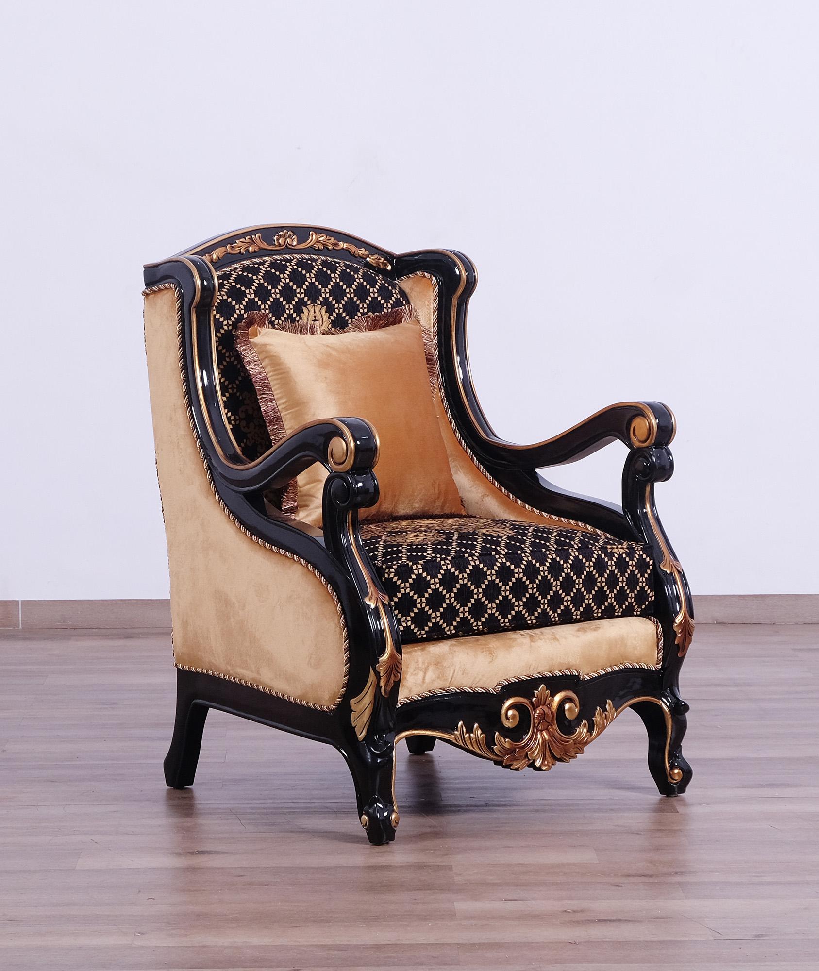 

        
EUROPEAN FURNITURE RAFFAELLO Arm Chair Set Antique/Silver/Gold/Black Fabric 663701290240
