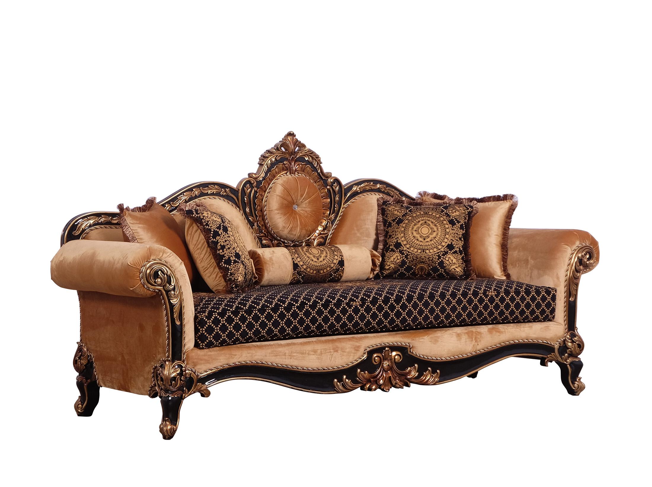 Classic, Traditional Sofa RAFFAELLO 41024-S in Antique, Silver, Gold, Black Fabric