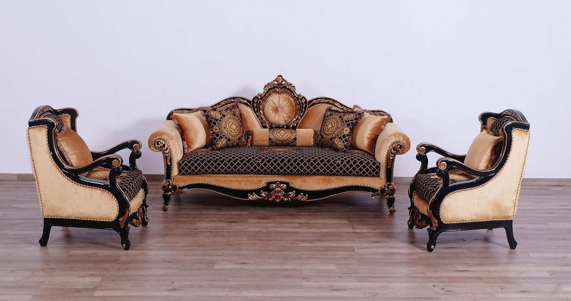 Classic, Traditional Sofa Set RAFFAELLO 41024-Set-3 in Antique, Silver, Gold, Black Fabric