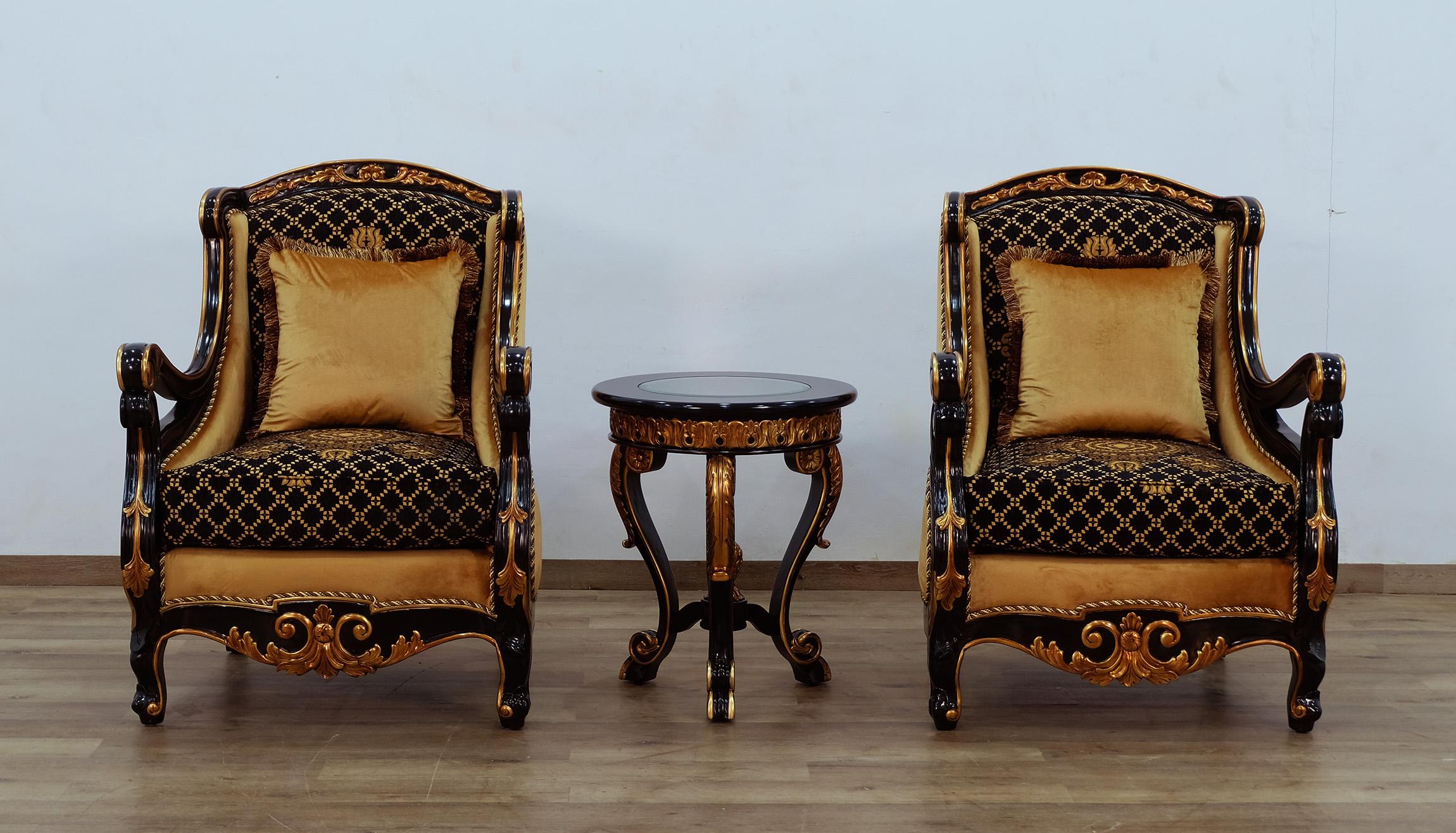 

        
EUROPEAN FURNITURE RAFFAELLO Sofa Set Antique/Silver/Gold/Black Fabric 663701290226
