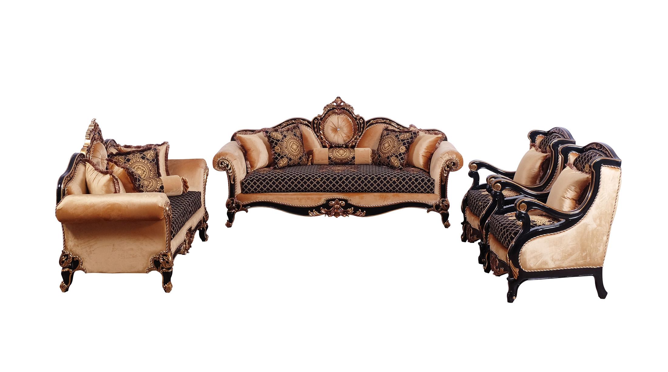 Classic, Traditional Sofa Set RAFFAELLO 41024-Set-4 in Antique, Silver, Gold, Black Fabric