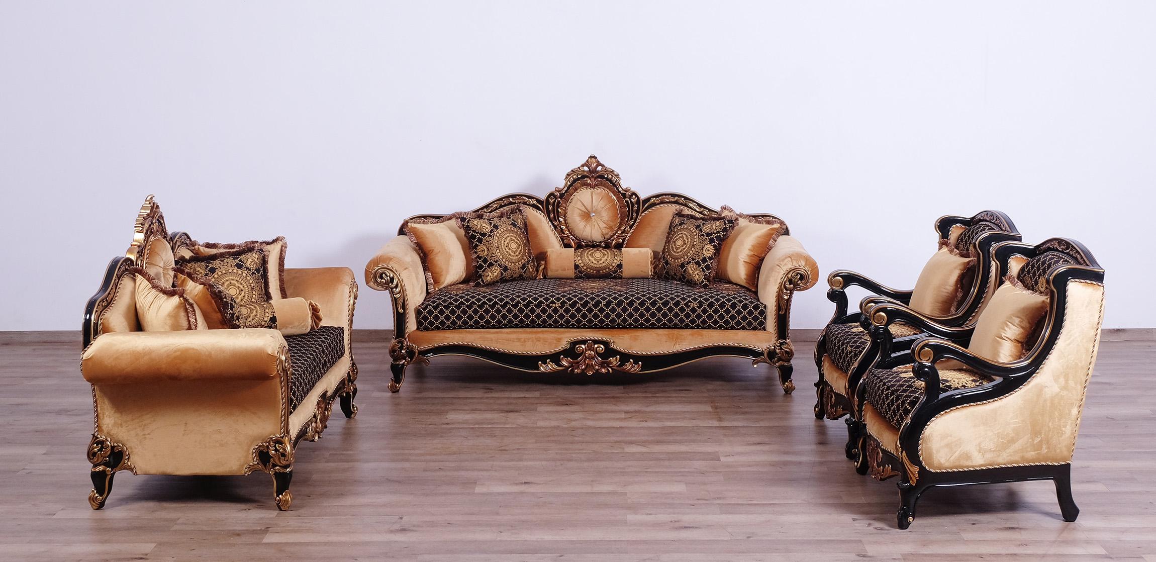 

    
 Shop  Imperial Luxury Black & Dark Gold RAFFAELLO Sofa Set 4Pcs EUROPEAN FURNITURE

