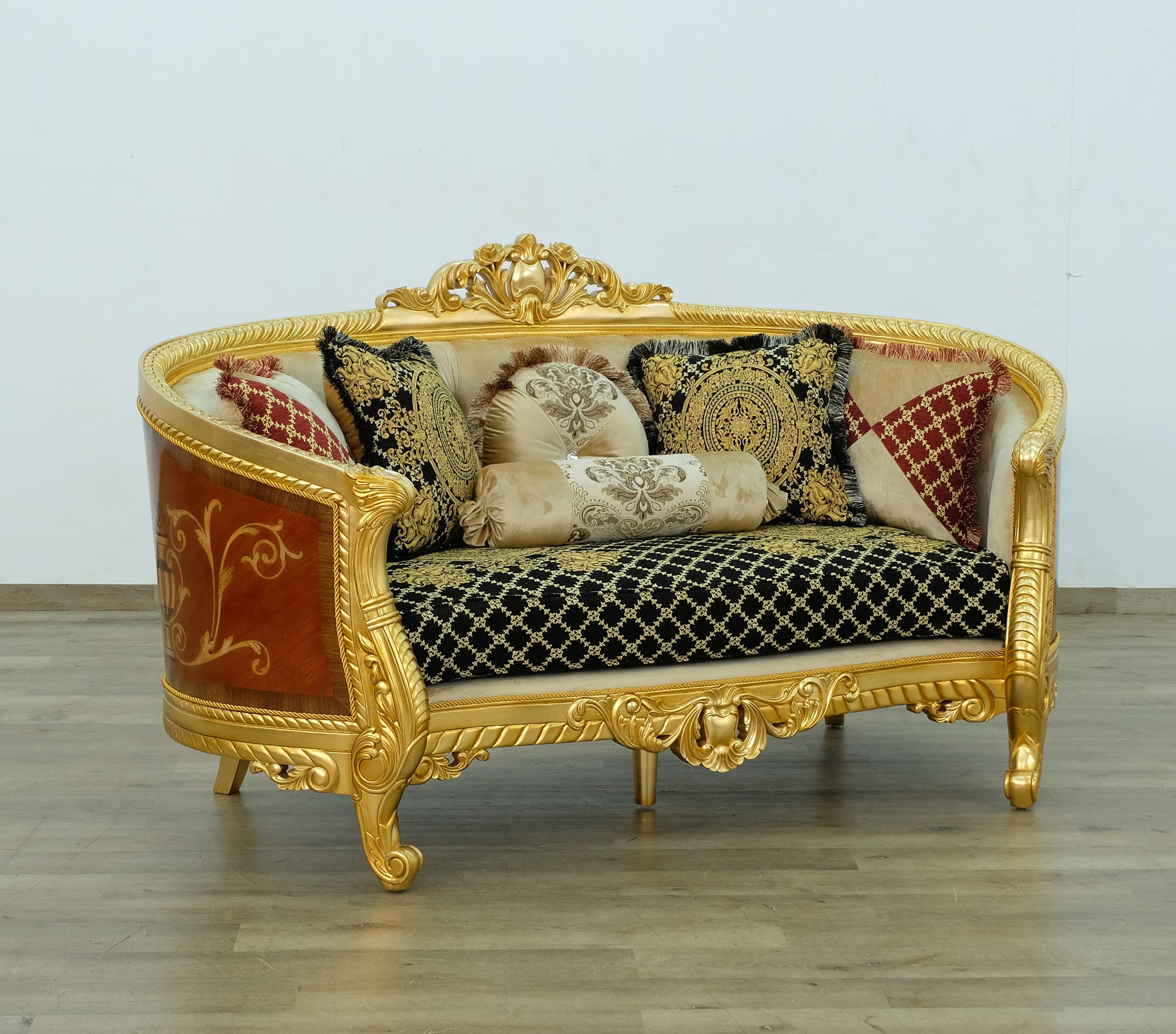 

    
EUROPEAN FURNITURE LUXOR Sofa Set Ebony/Antique/Mahogany/Gold/Black/Beige 68585-S-Set-2
