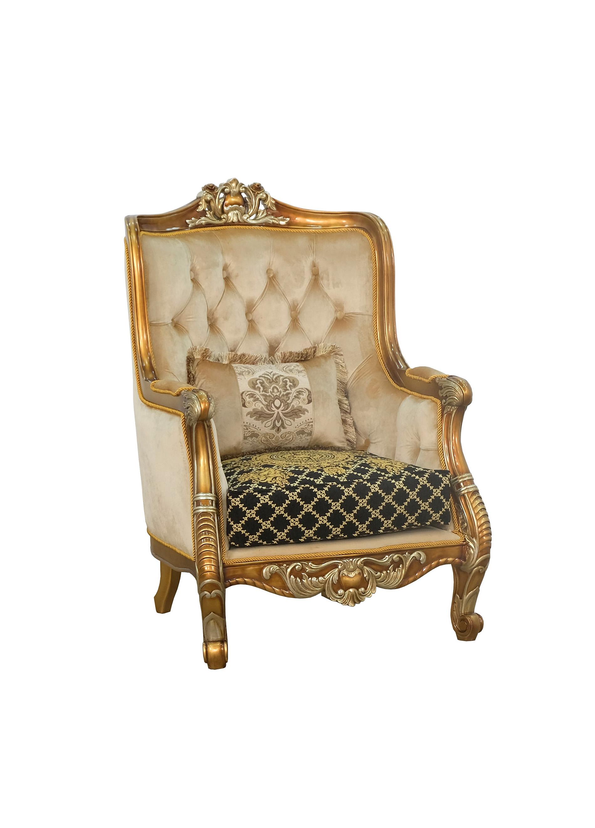 Classic, Traditional Arm Chair LUXOR II 68586-C in Antique, Silver, Gold, Black Fabric