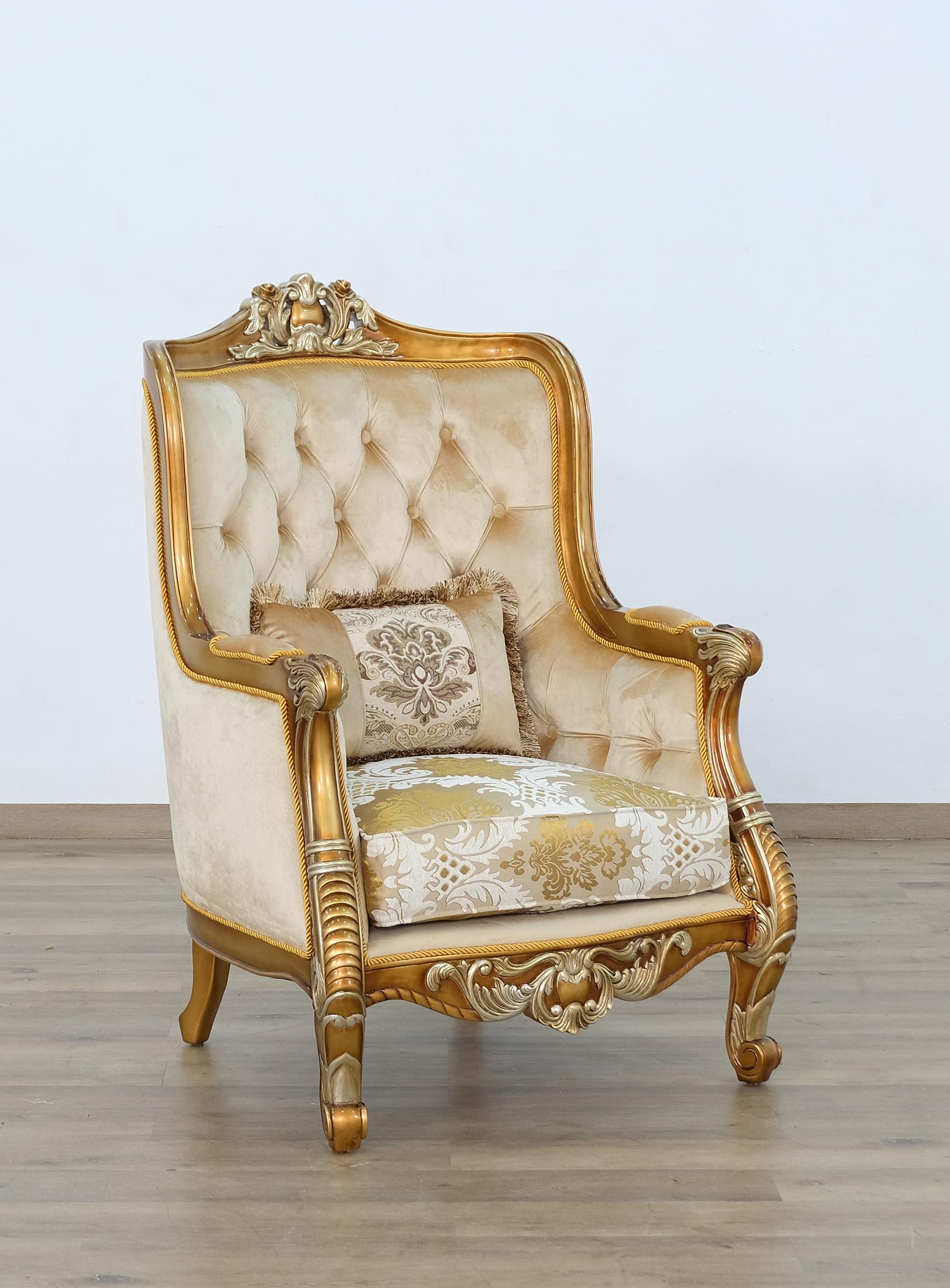 Classic, Traditional Arm Chair LUXOR II 68587-C in Antique, Gold, Brown Fabric