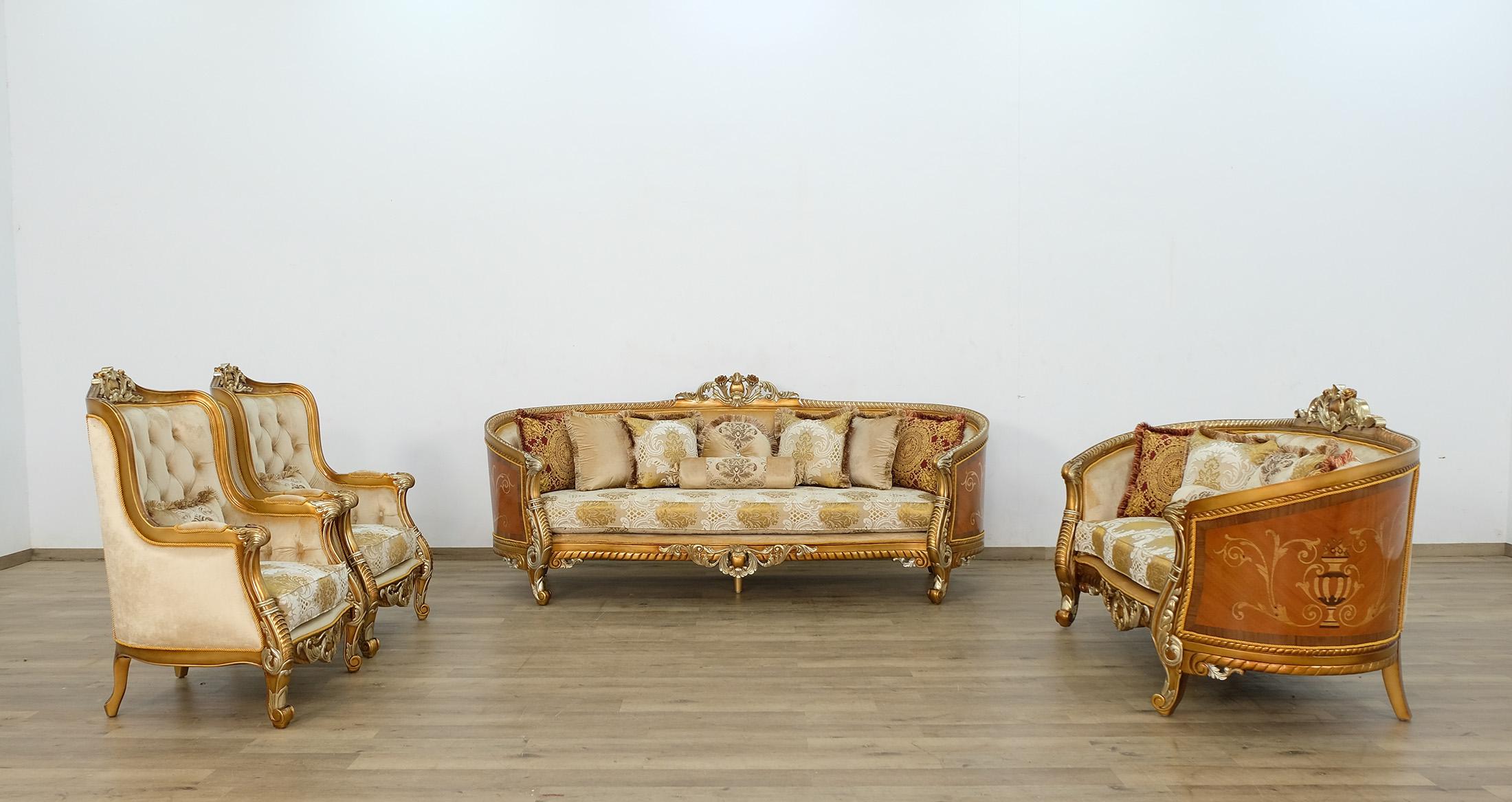 

    
EUROPEAN FURNITURE LUXOR II Sofa Set Antique/Gold/Brown 68587-Set-4
