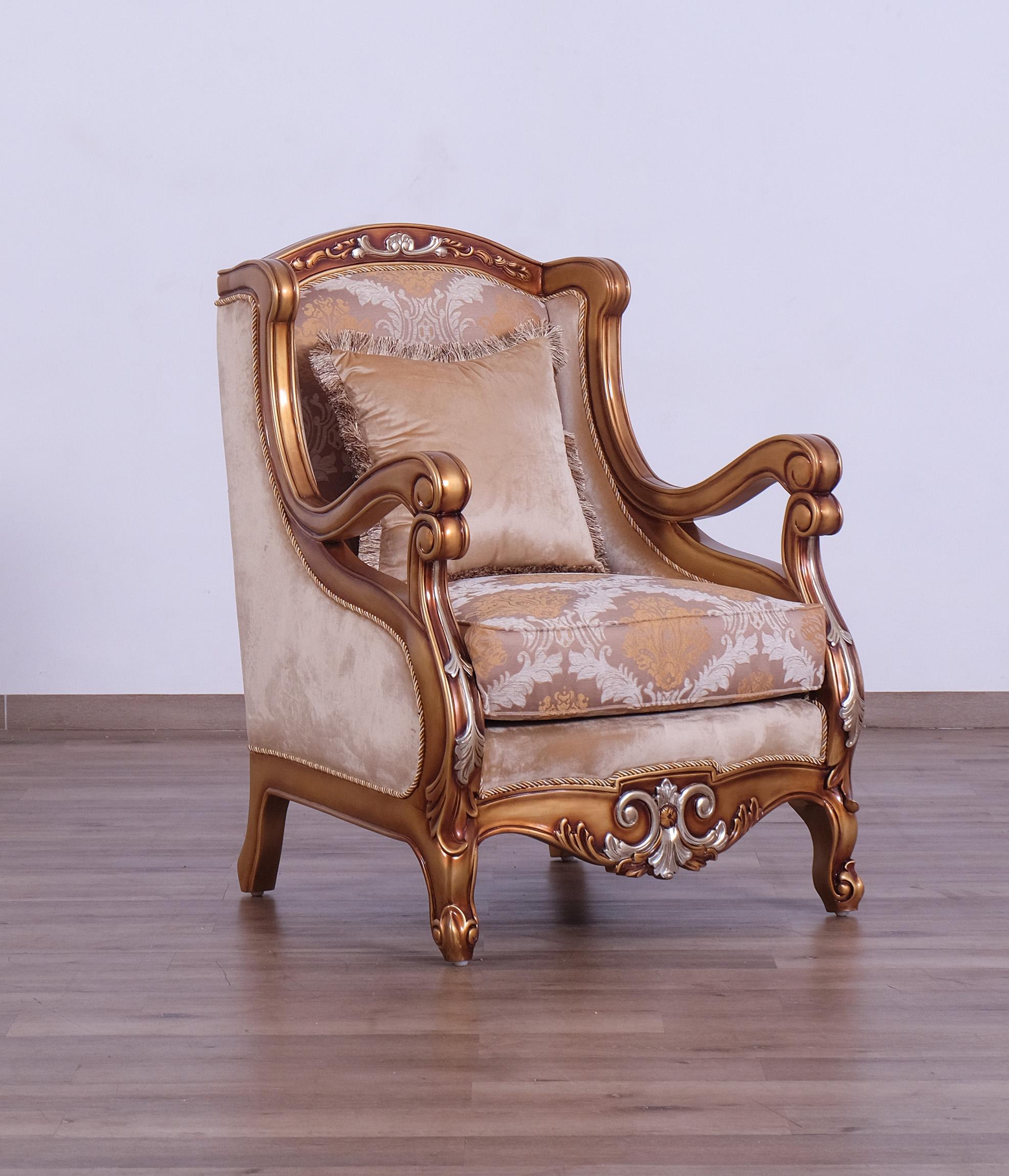 

        
EUROPEAN FURNITURE RAFFAELLO II Arm Chair Silver/Gold/Brown Fabric 663701291865
