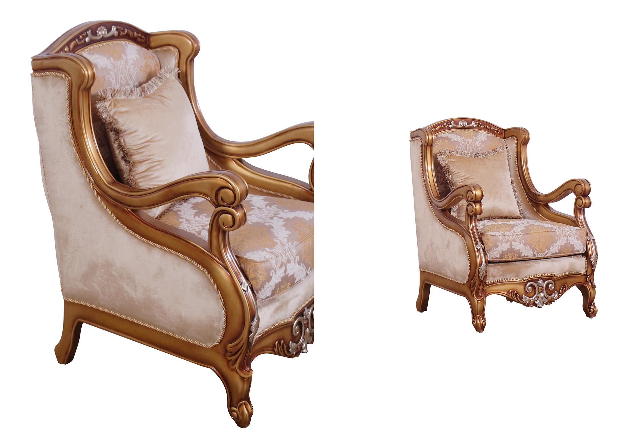 Classic, Traditional Arm Chair Set RAFFAELLO II 41026-C-Set-2 in Silver, Gold, Brown Fabric