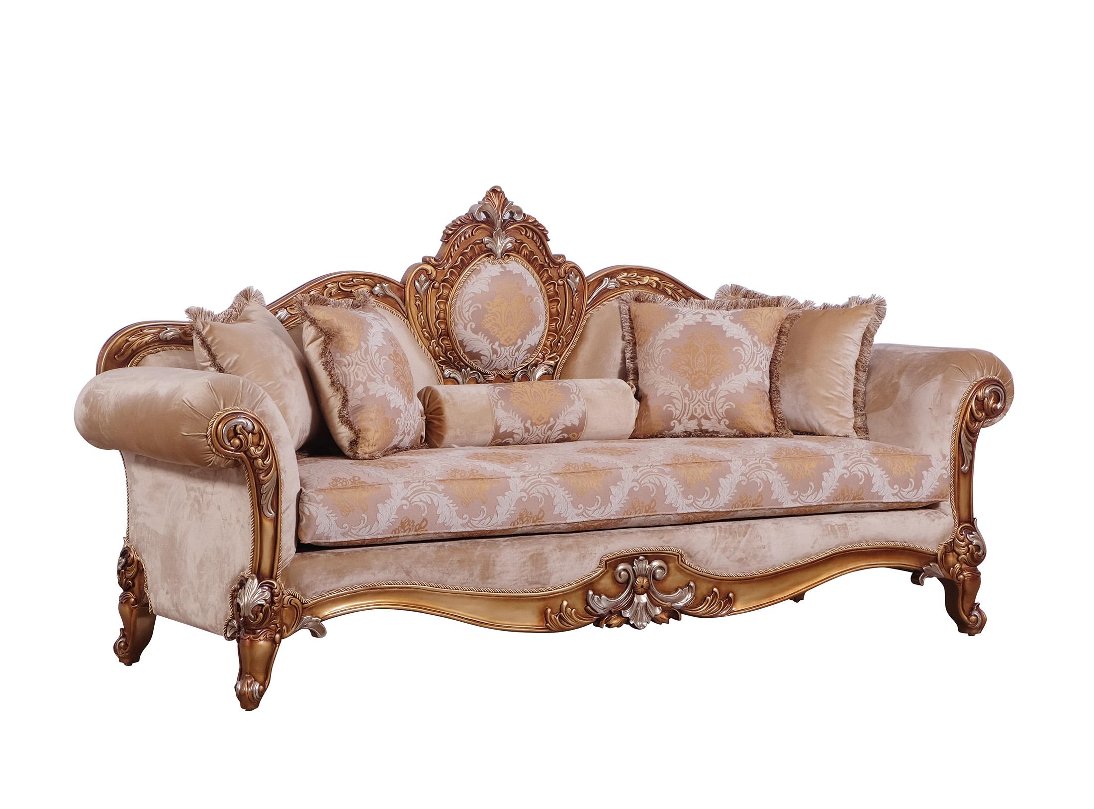 Classic, Traditional Sofa RAFFAELLO II 41026-S in Silver, Gold, Brown Fabric