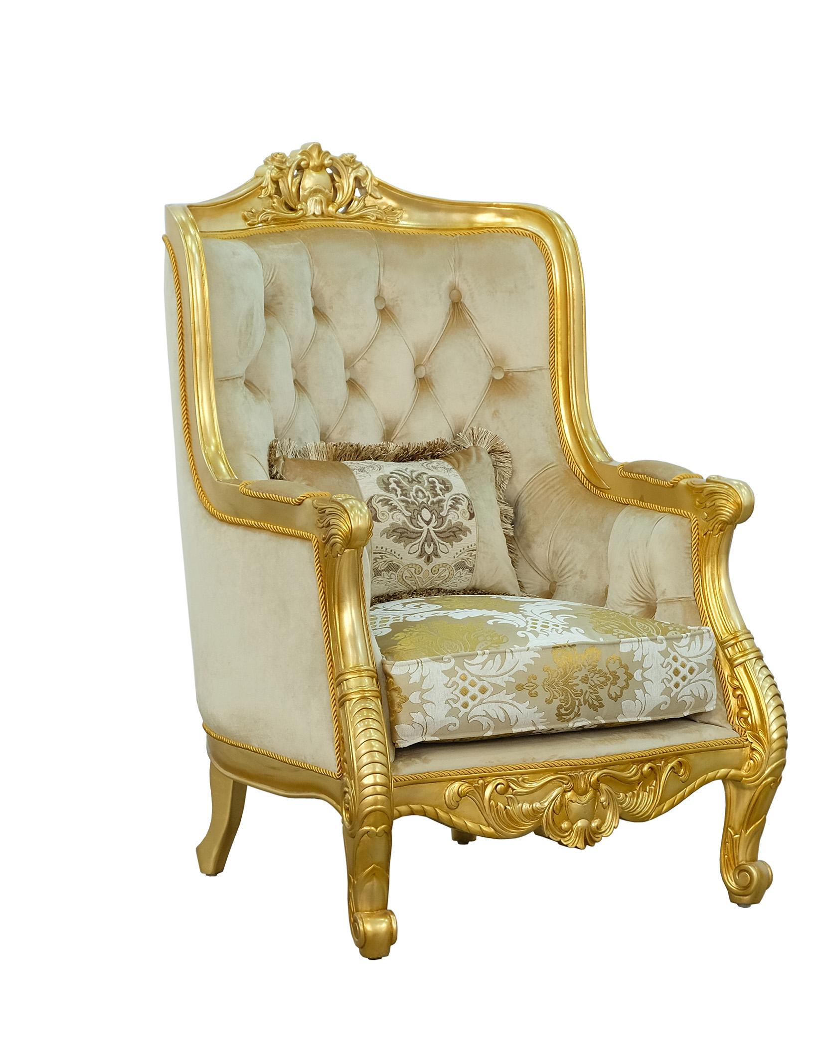 Classic, Traditional Arm Chair LUXOR 668584-C in Ebony, Antique, Mahogany, Gold, Beige Fabric