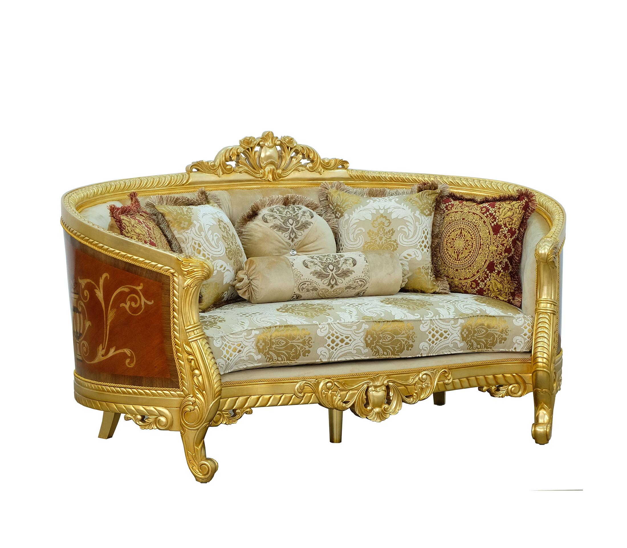 Classic, Traditional Loveseat LUXOR 68584-L in Ebony, Antique, Mahogany, Gold, Beige Fabric