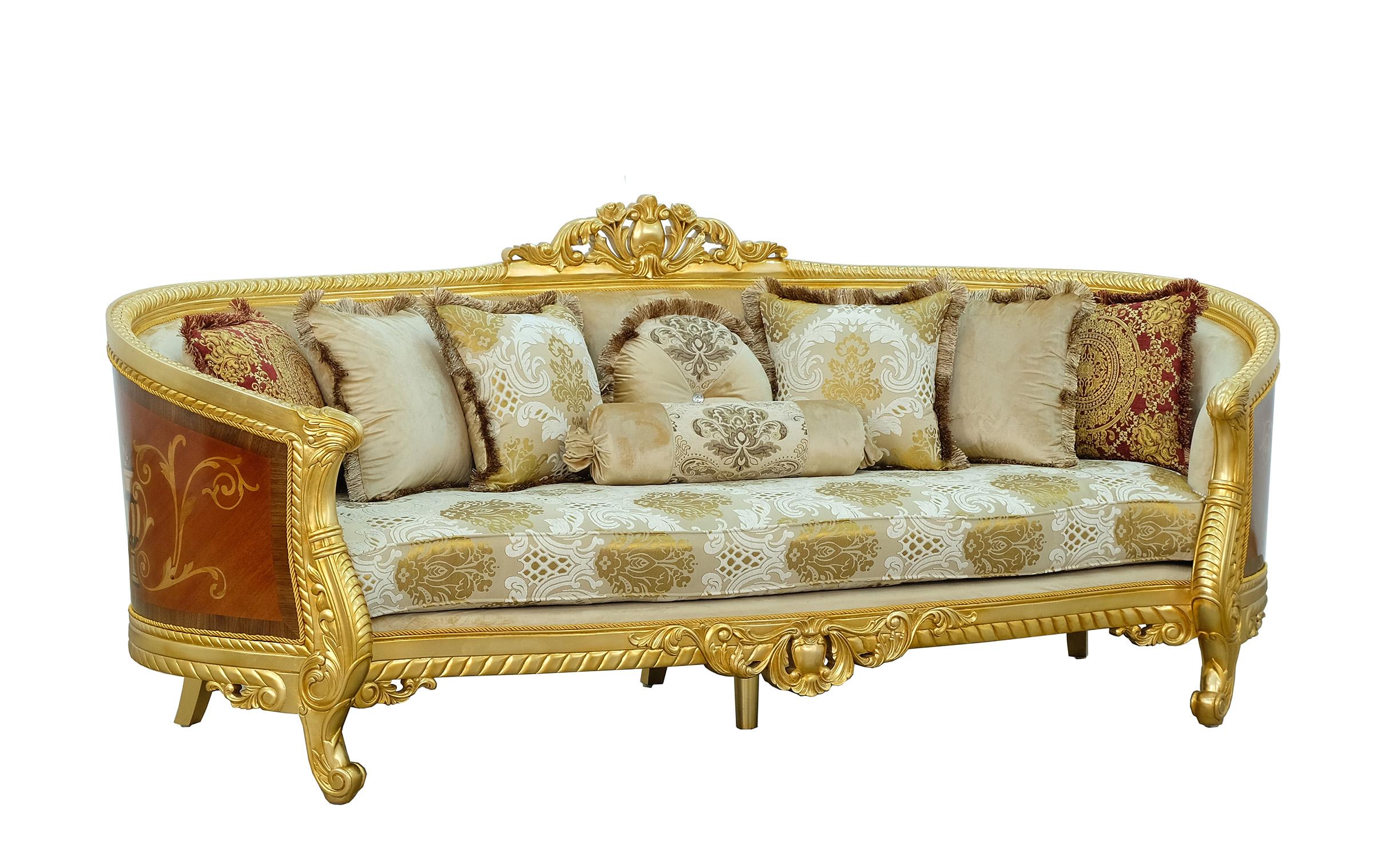 Classic, Traditional Sofa LUXOR 68584-S in Ebony, Antique, Mahogany, Gold, Beige Fabric