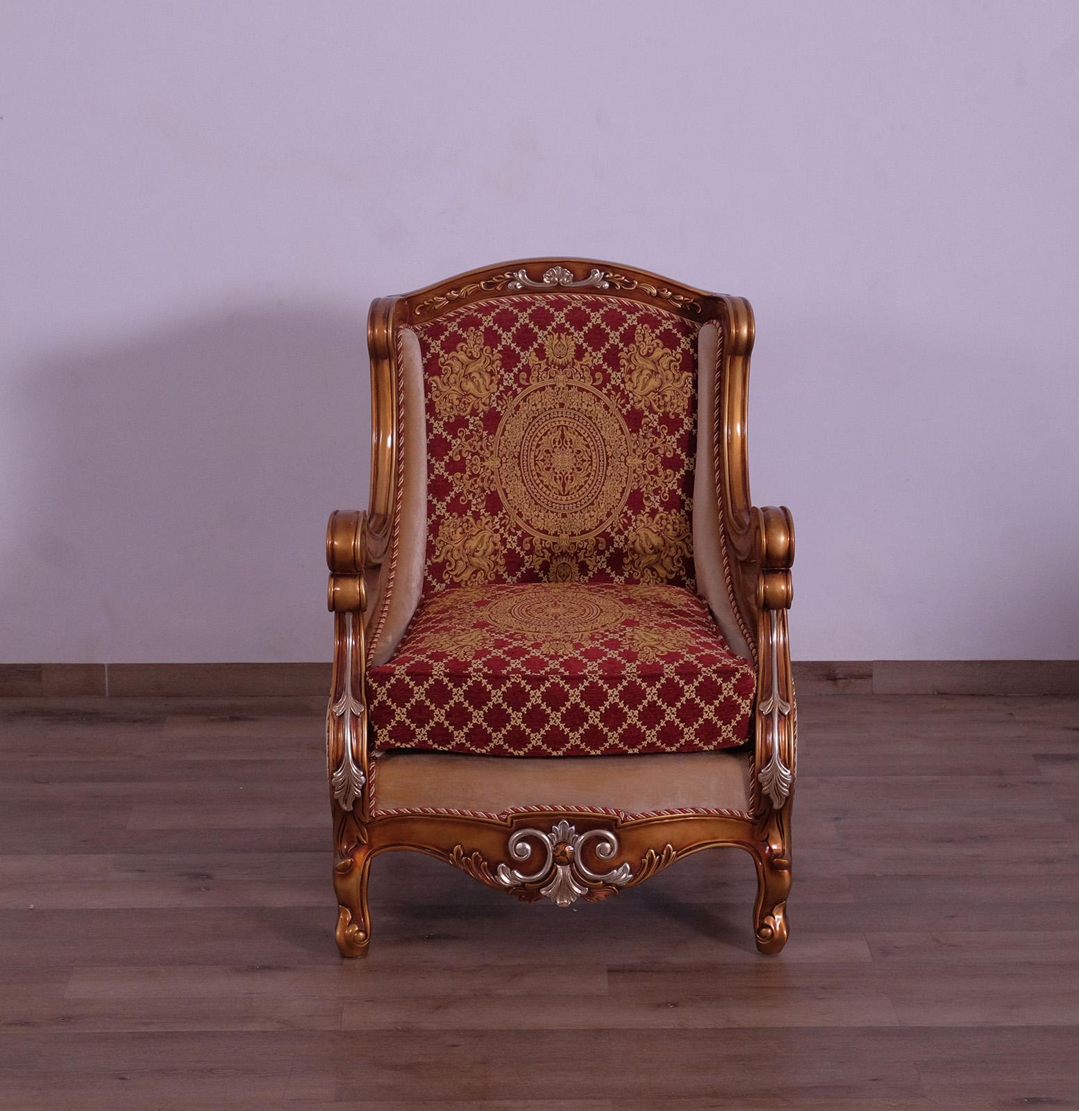 

    
Imperial Luxury Red Brown & Gold RAFFAELLO III Arm Chair EUROPEAN FURNITURE
