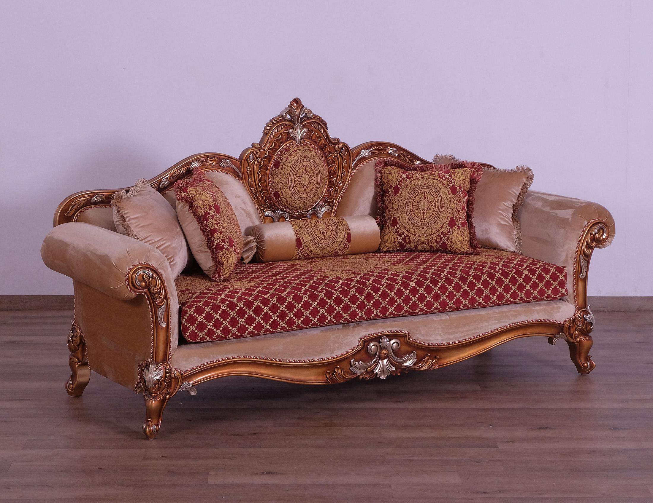 

    
Imperial Luxury Red Brown & Gold RAFFAELLO III Sofa EUROPEAN FURNITURE Classic
