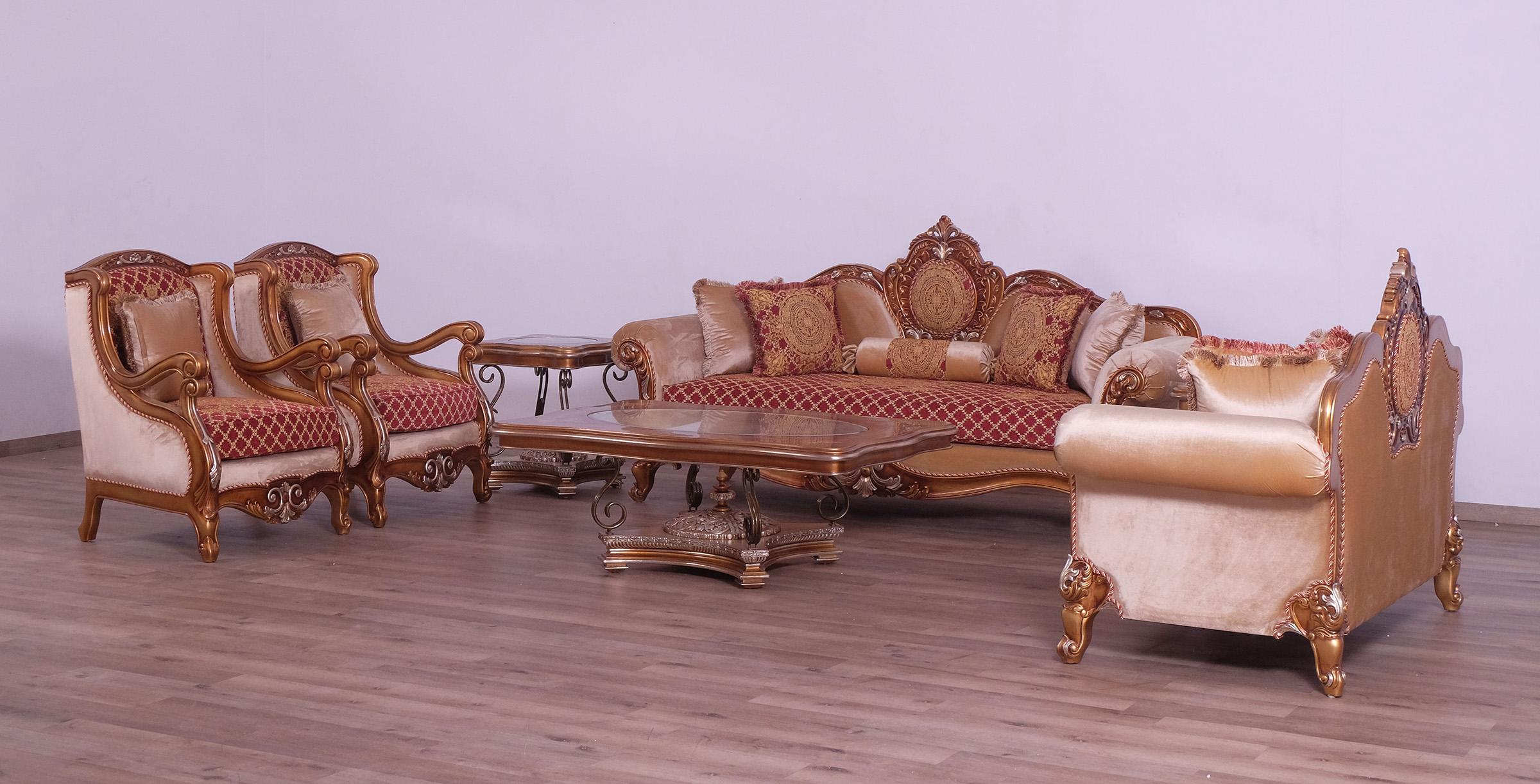 

    
Imperial Luxury Red Brown & Gold RAFFAELLO III Sofa Set 4Pcs  EUROPEAN FURNITURE
