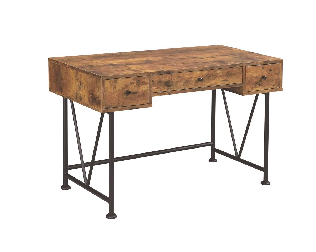 

    
Industrial Antique Nutmeg Metal 4-Drawer Writing Desk Coaster 800999 Analiese
