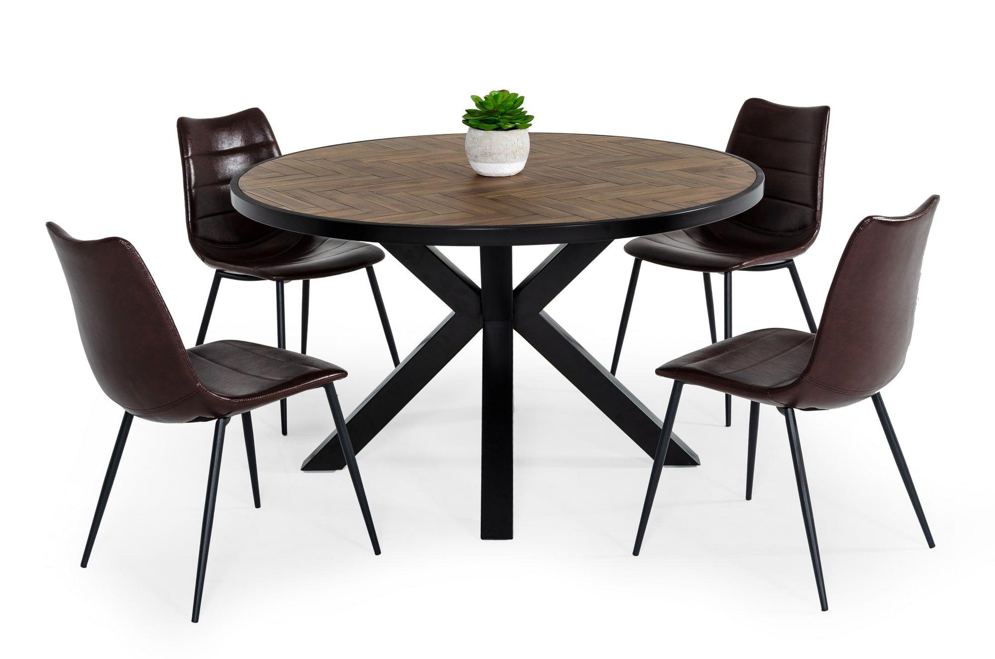 

    
Industrial Brown Acacia Dining Table + 4 Chairs by VIG Modrest Pasada
