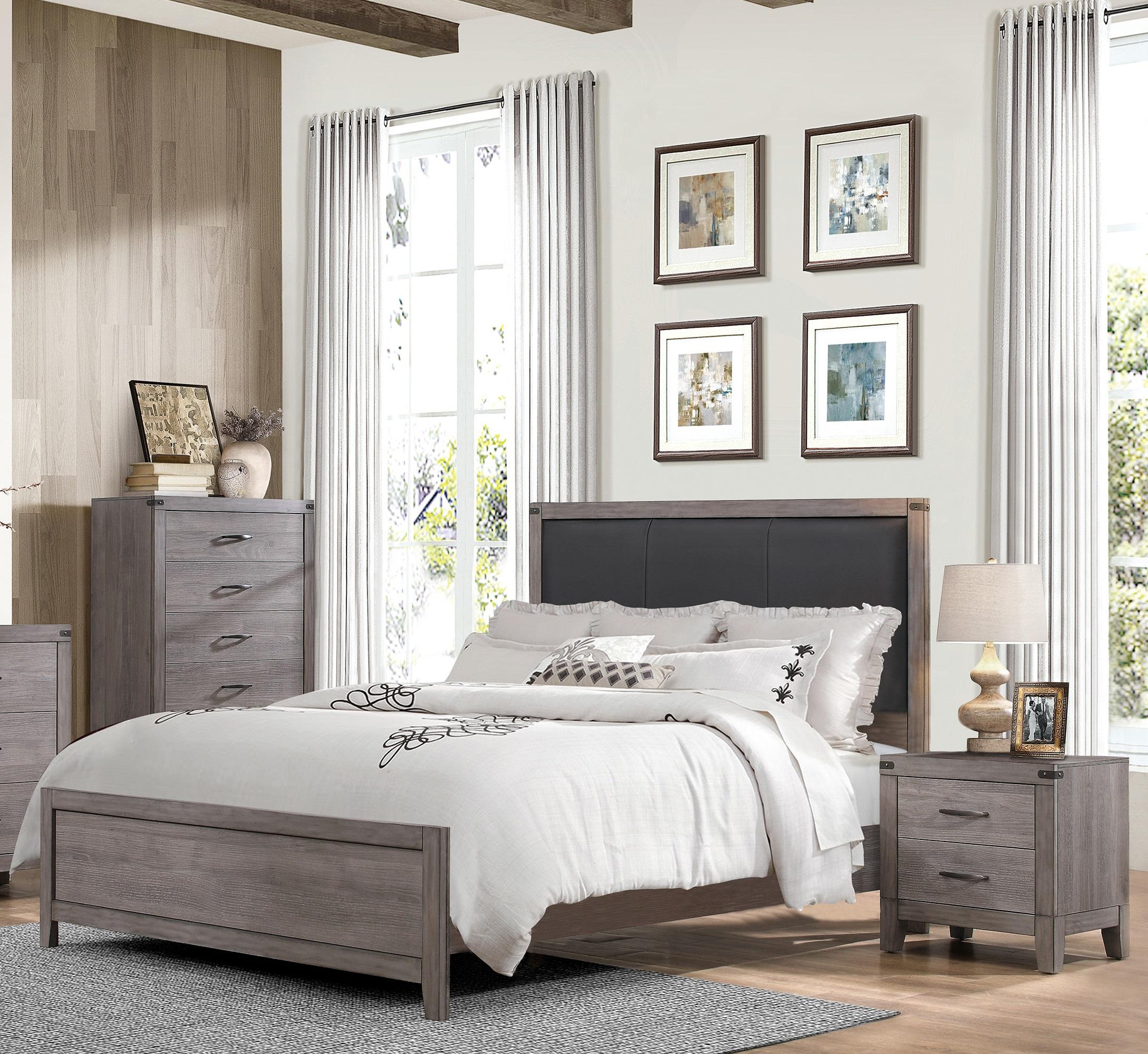Modern Bedroom Set 2042F-1-3PC Woodrow 2042F-1-3PC in Gray Faux Leather