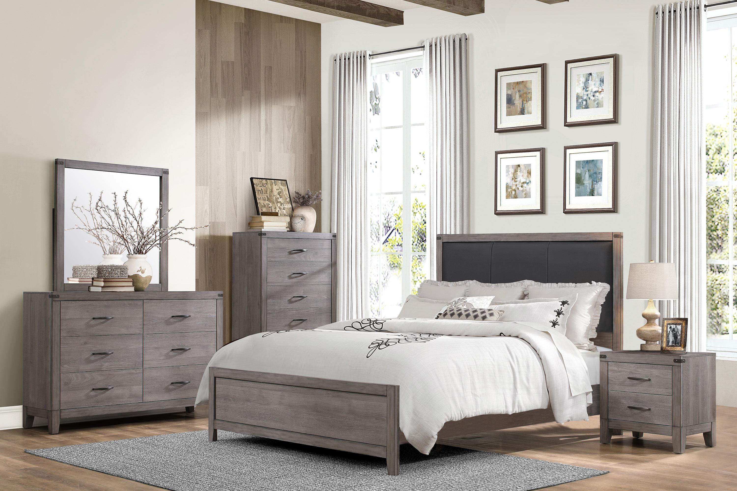 Modern Bedroom Set 2042F-1-6PC Woodrow 2042F-1-6PC in Gray Faux Leather