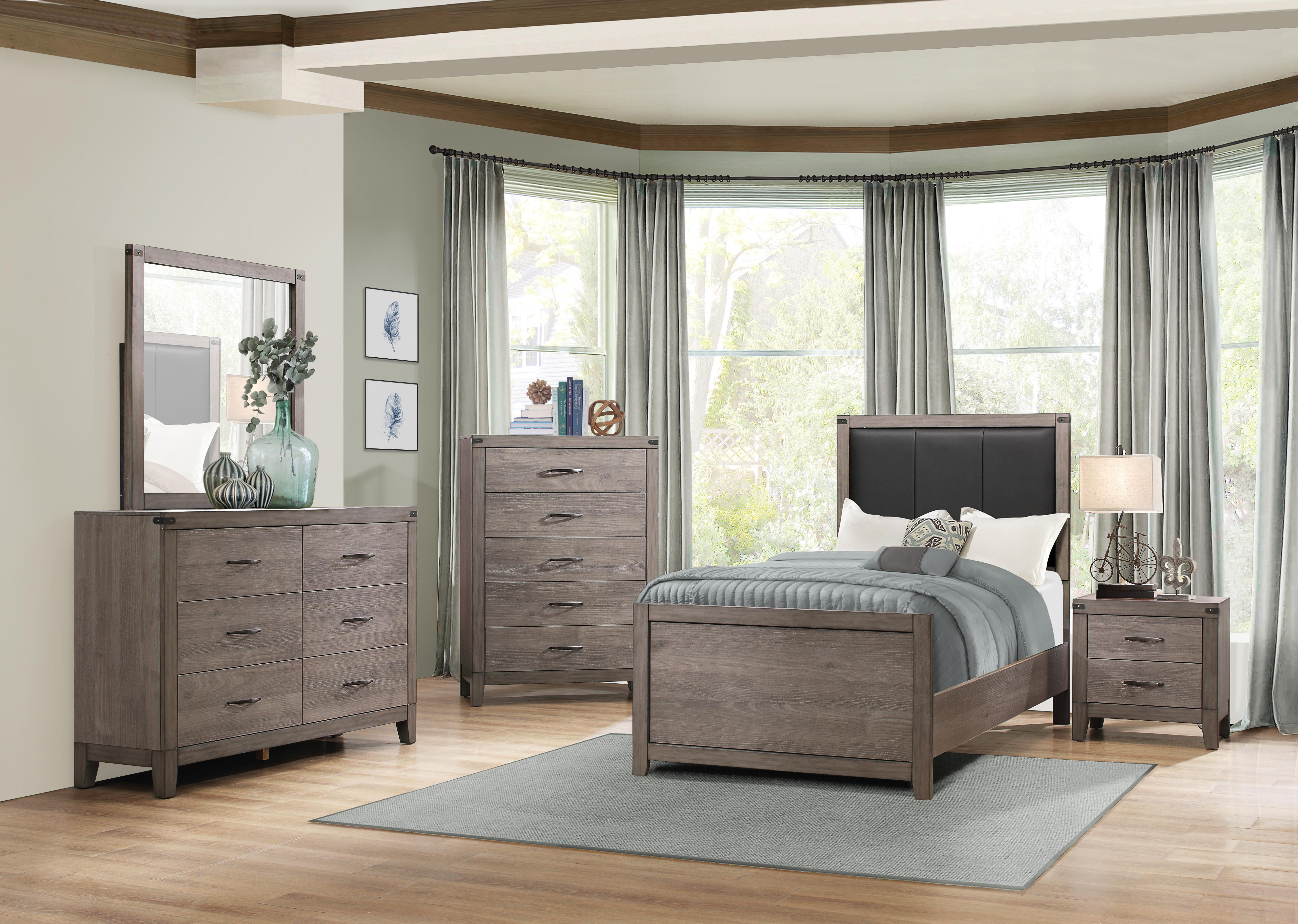 Modern Bedroom Set 2042T-1-5PC Woodrow 2042T-1-5PC in Gray Faux Leather