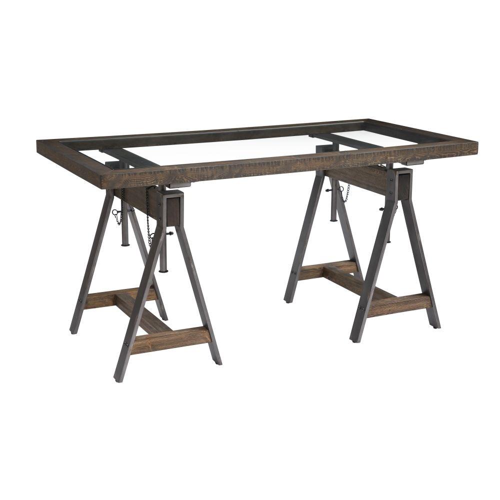 

    
Industrial Charcoal Brown Finish Adjustable Desk w/ Stool Set 2Pcs MEDICI by Modus Furniture
