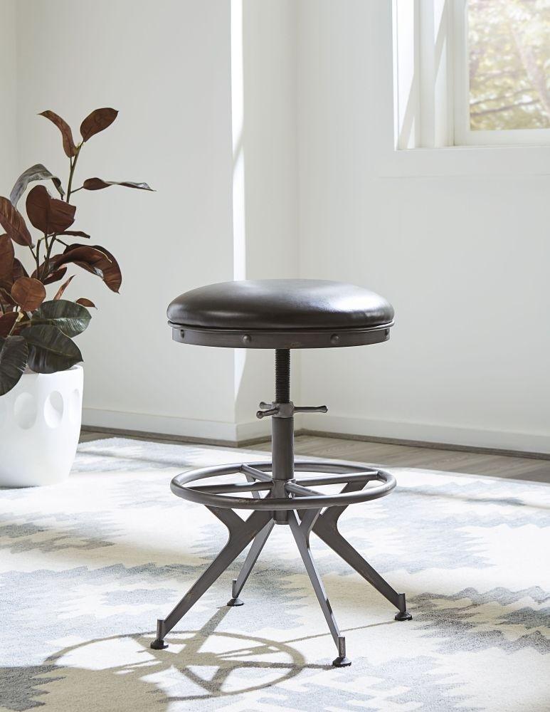 

    
 Order  Industrial Charcoal Brown Finish Adjustable Desk w/ Stool Set 2Pcs MEDICI by Modus Furniture
