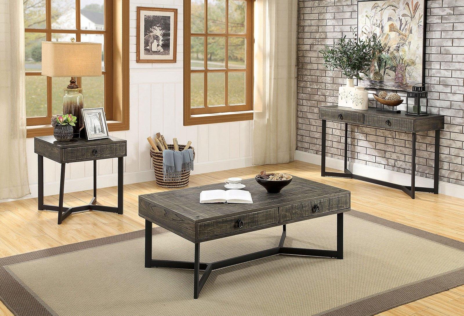 

    
Industrial Dark Oak & Espresso Solid Wood Side Table Furniture of America CM4498S Veblen

