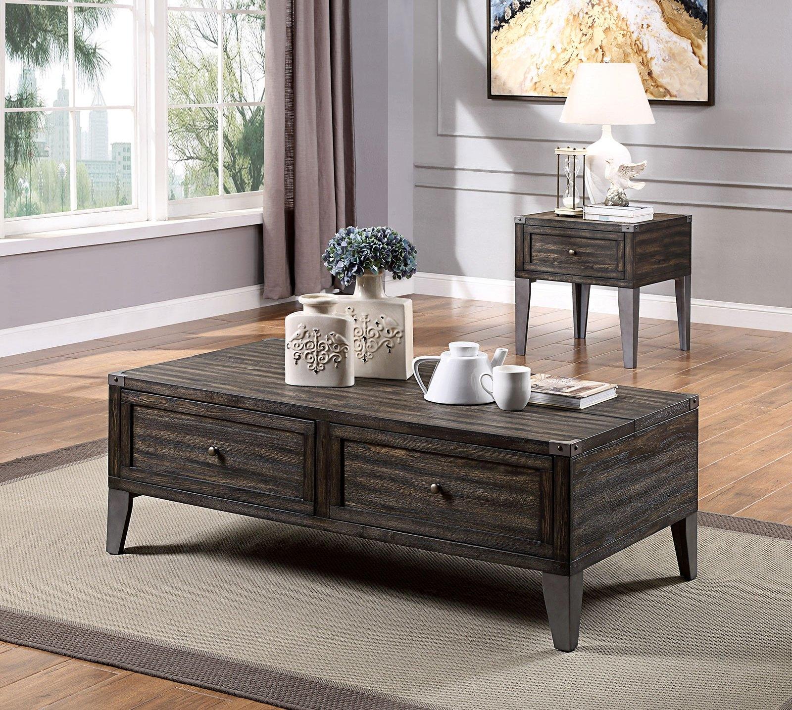 

    
Industrial Dark Oak Solid Wood Coffee Table Furniture of America CM4387C Piedmont
