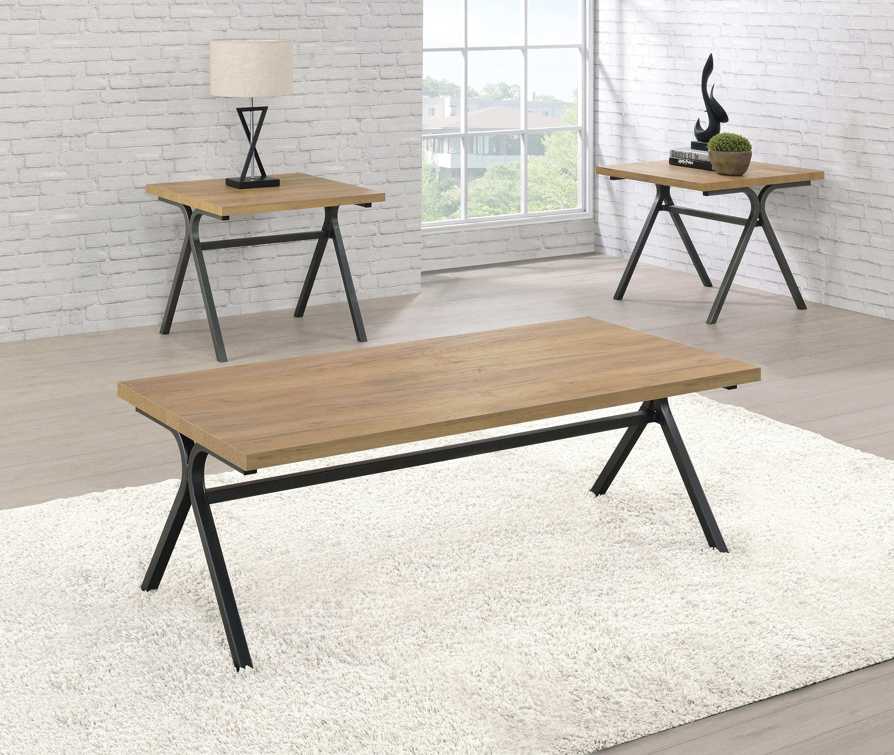 

    
Industrial Golden Oak Finish Wood Coffee Table Set 3pcs Coaster 753424
