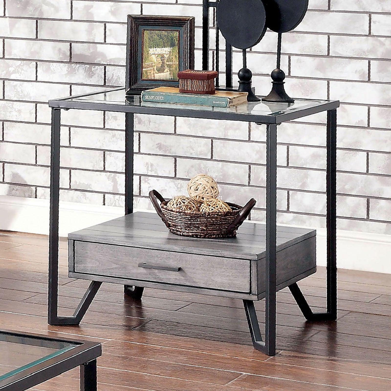 

    
Industrial Gray & Black Tempered Glass Top End Table Set 2pcs Furniture of America Ponderay

