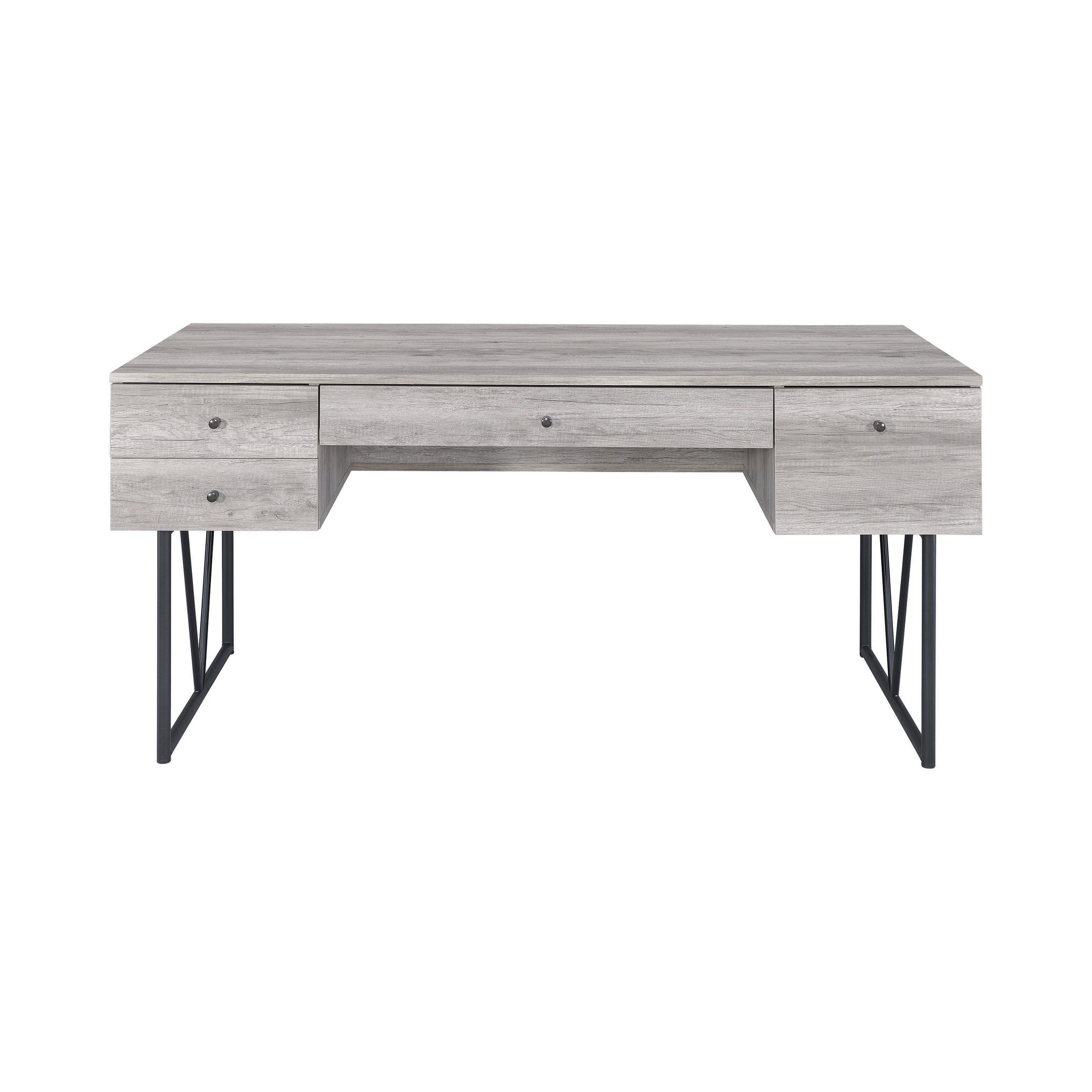 

    
Industrial Gray Driftwood Metal 4-Drawer Writing Desk Coaster 801999 Analiese
