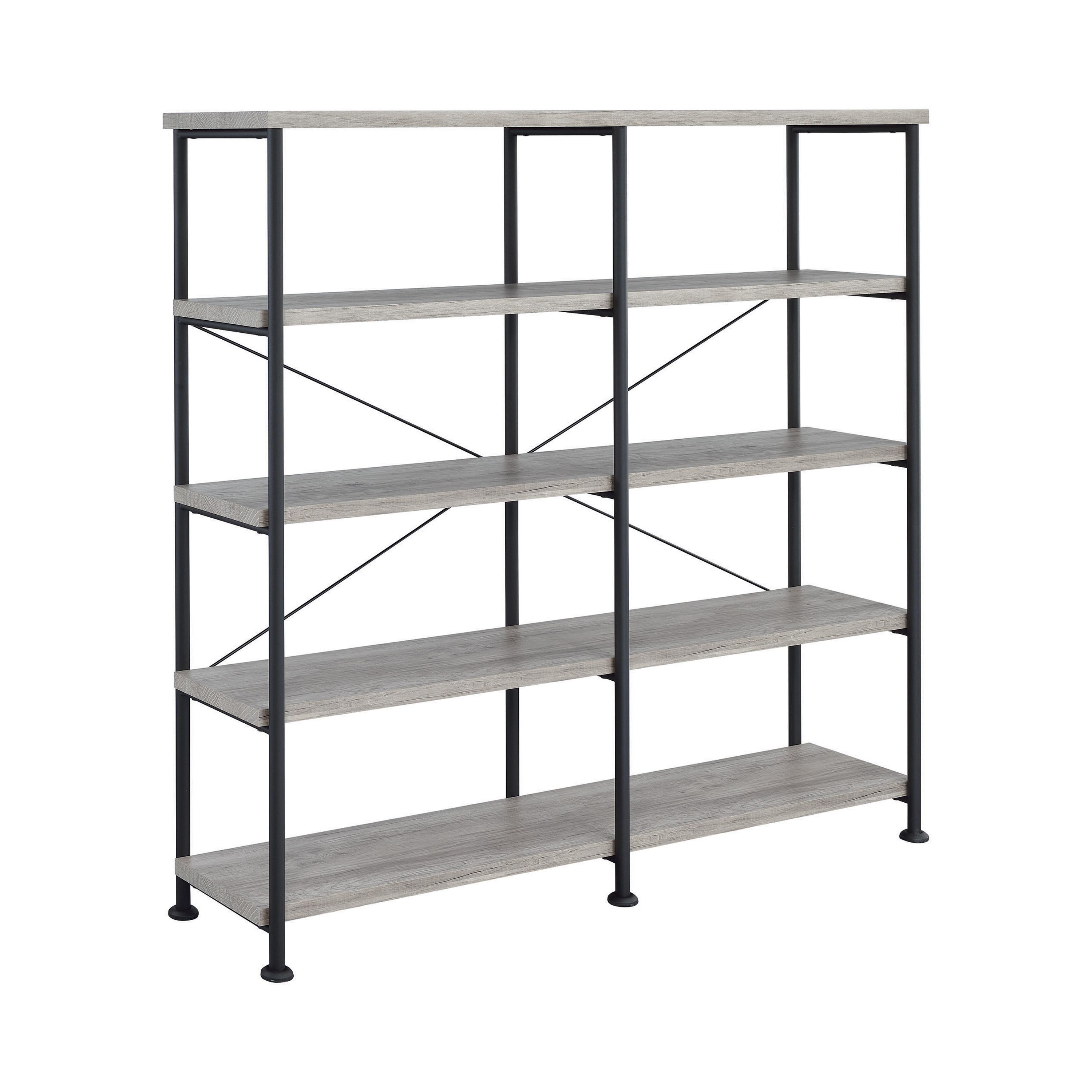 

    
Industrial Gray Driftwood Metal Open Bookcase Coaster 801544 Analiese

