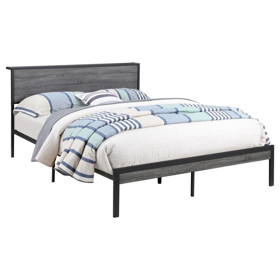 Contemporary Panel Bed Ricky Full Panel Bed 302143F 302143F in Gray, Black 