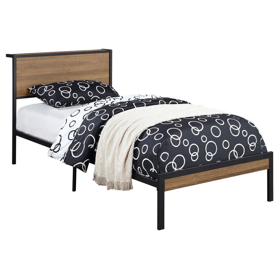 Contemporary Panel Bed Ricky Twin Panel Bed 302144T 302144T in Oak, Black 