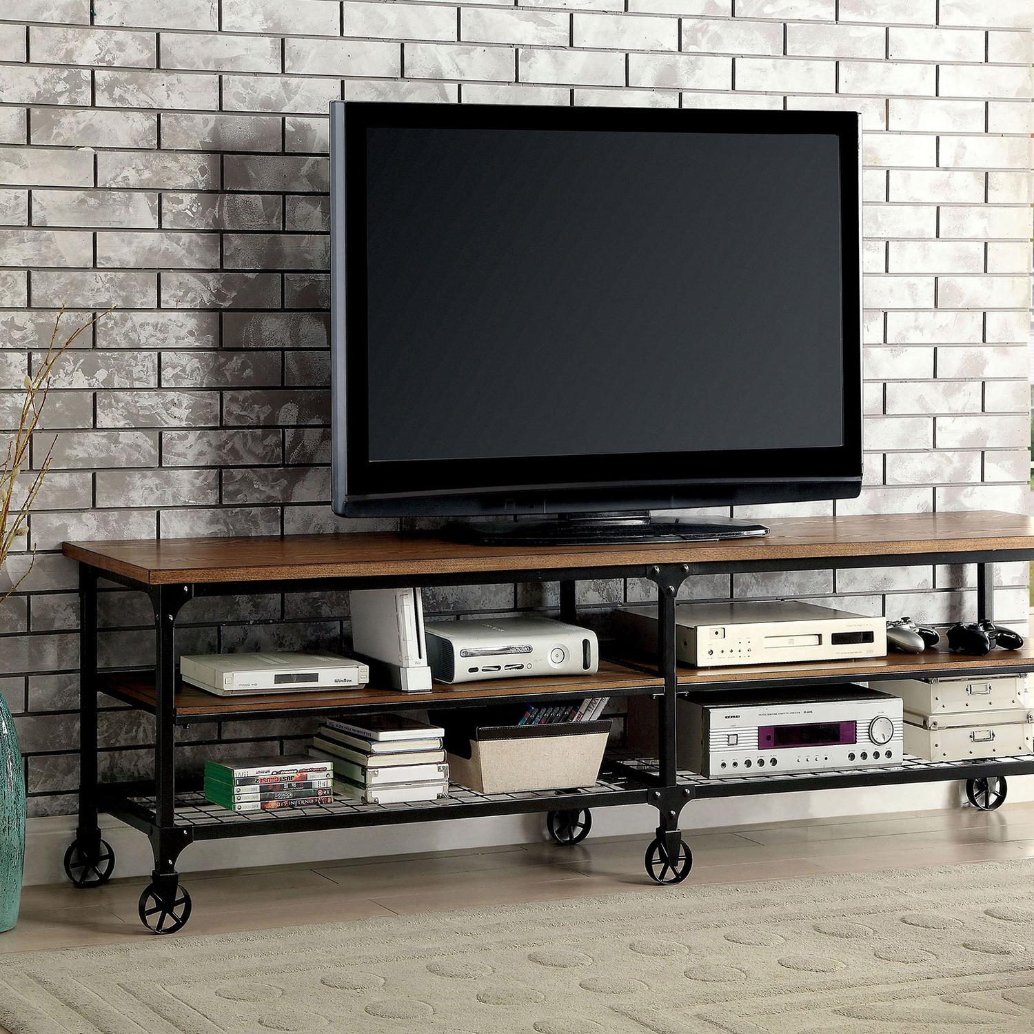 

    
Industrial Medium Oak & Antique Black 72" TV Console Furniture of America CM5278-TV-72 Ventura
