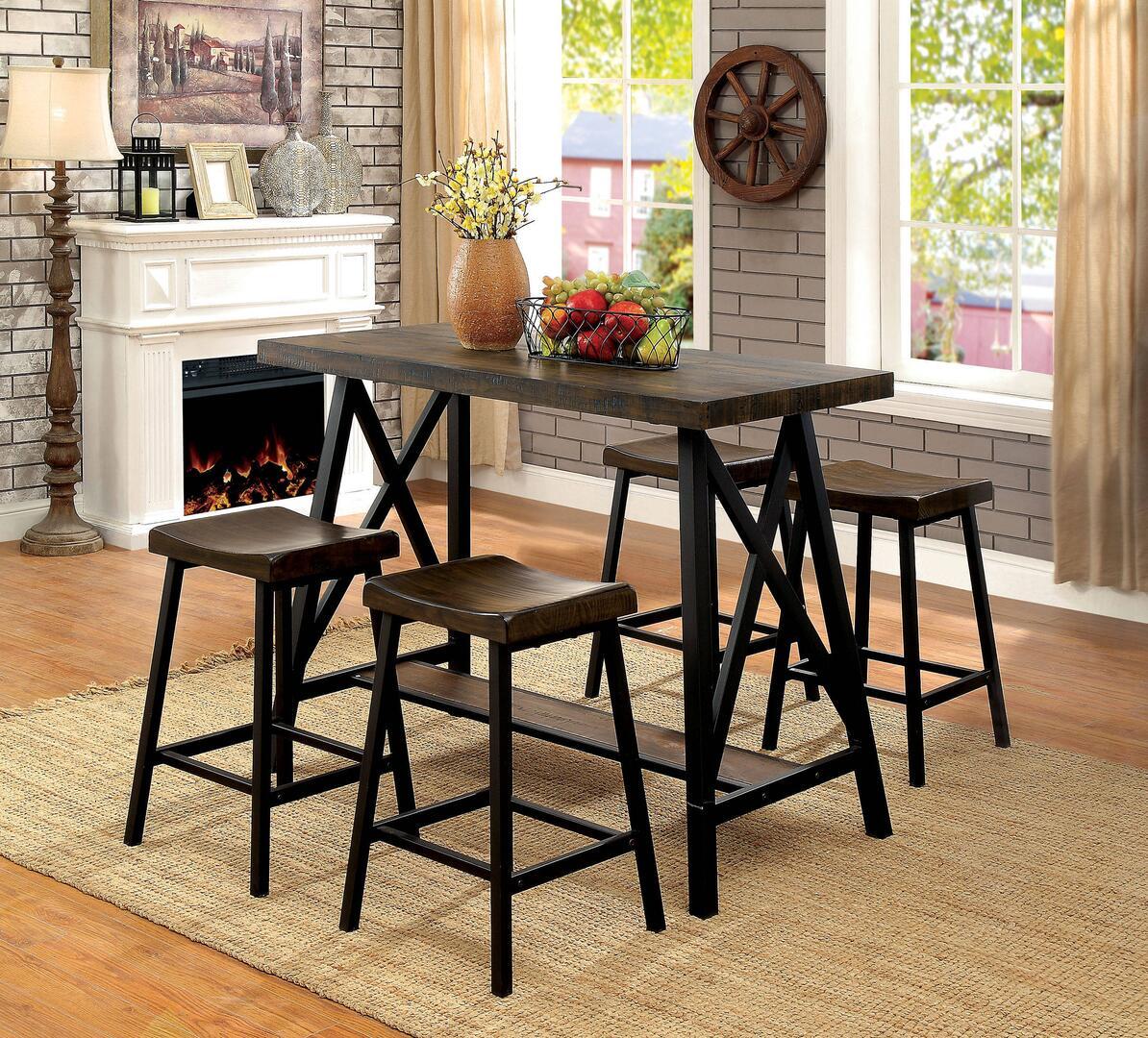 

    
Industrial Medium Oak & Black Solid Wood Counter Dining Set 5pcs Furniture of America Lainey
