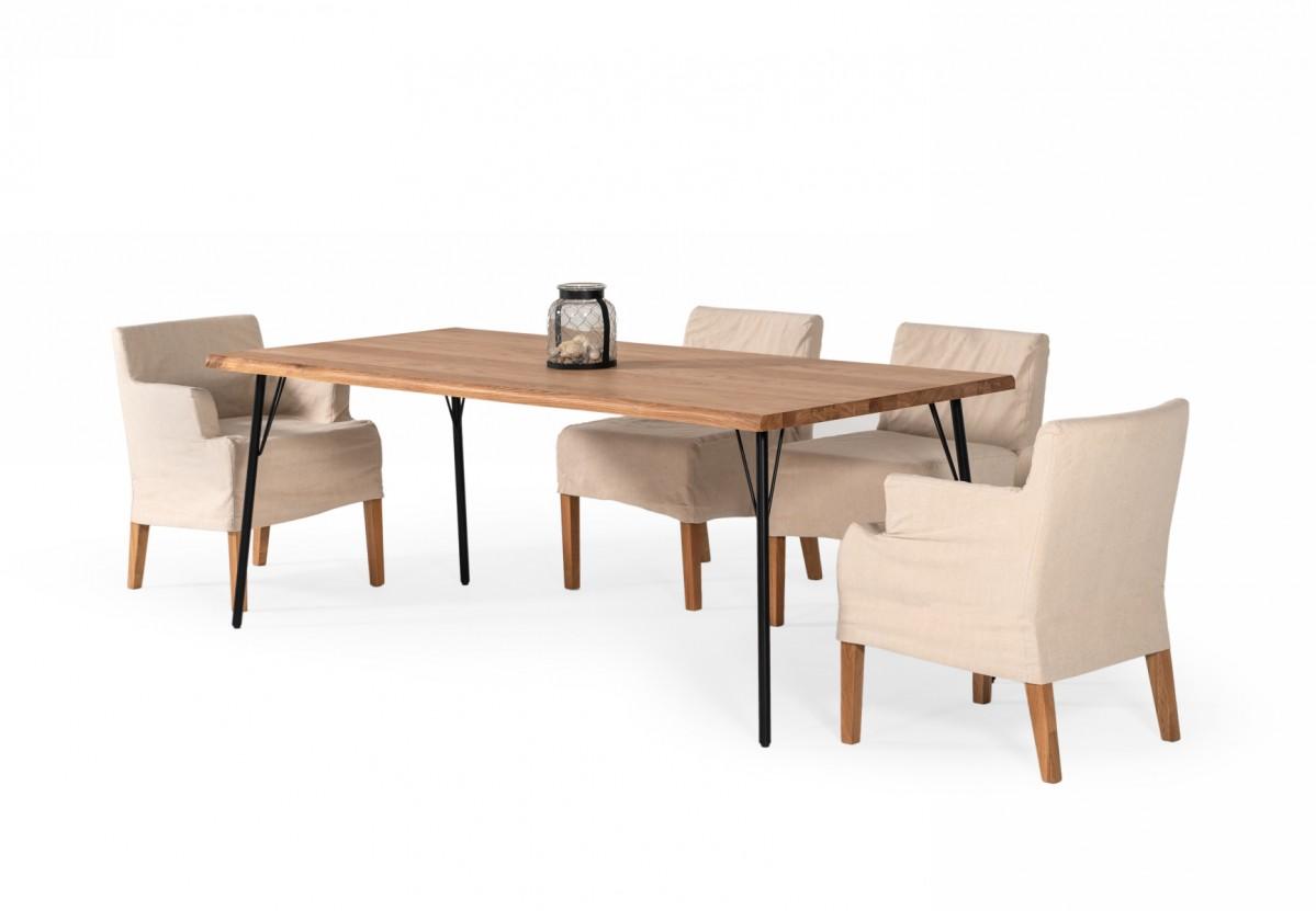 

    
Industrial Oak & Black Iron Live Edge Dining Table + 4 Arm Chairs by VIG Modrest Barnum
