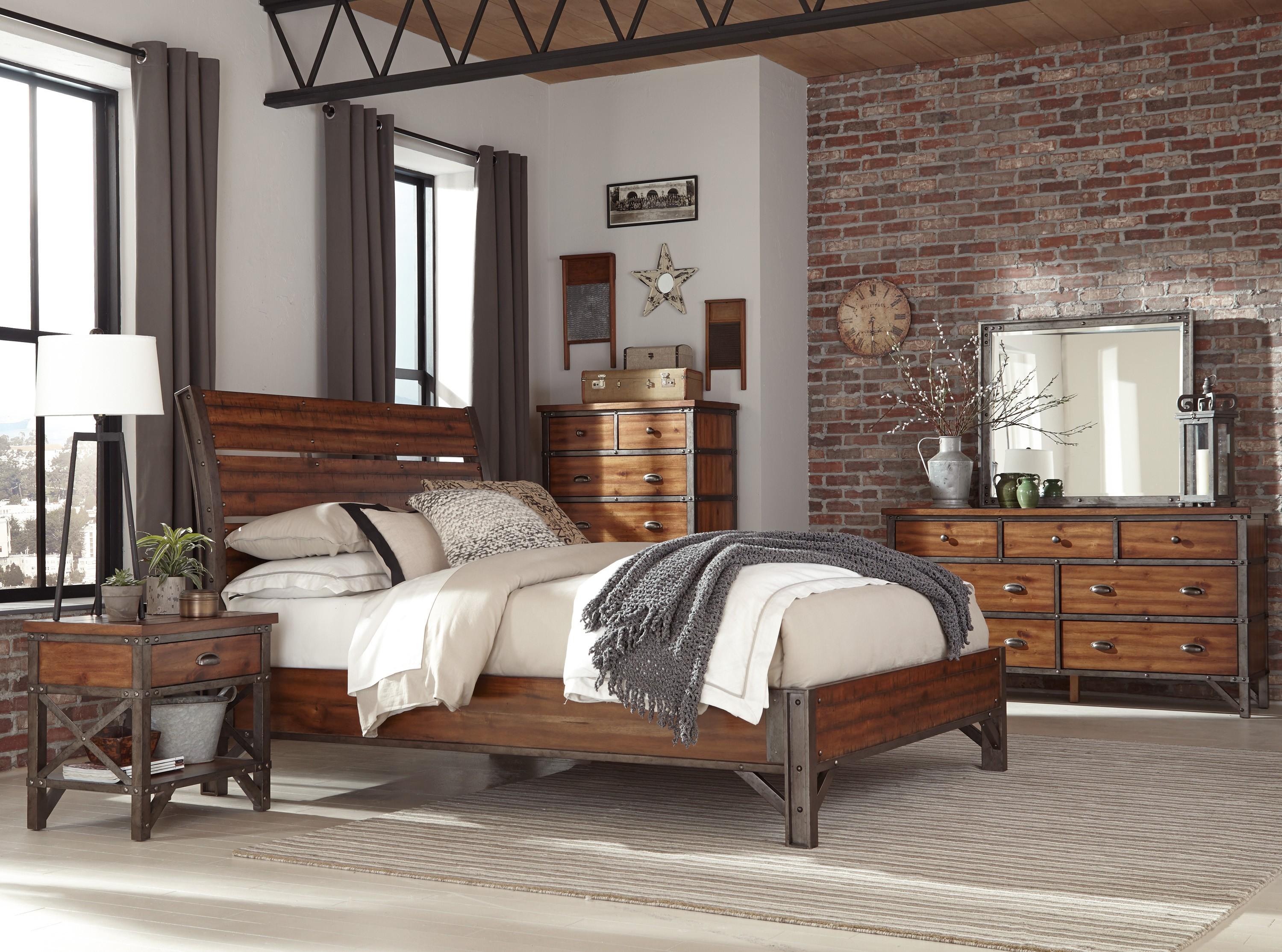 Modern Bedroom Set 1715-1-5PC Holverson 1715-1-5PC in Gunmetal, Rustic Brown 