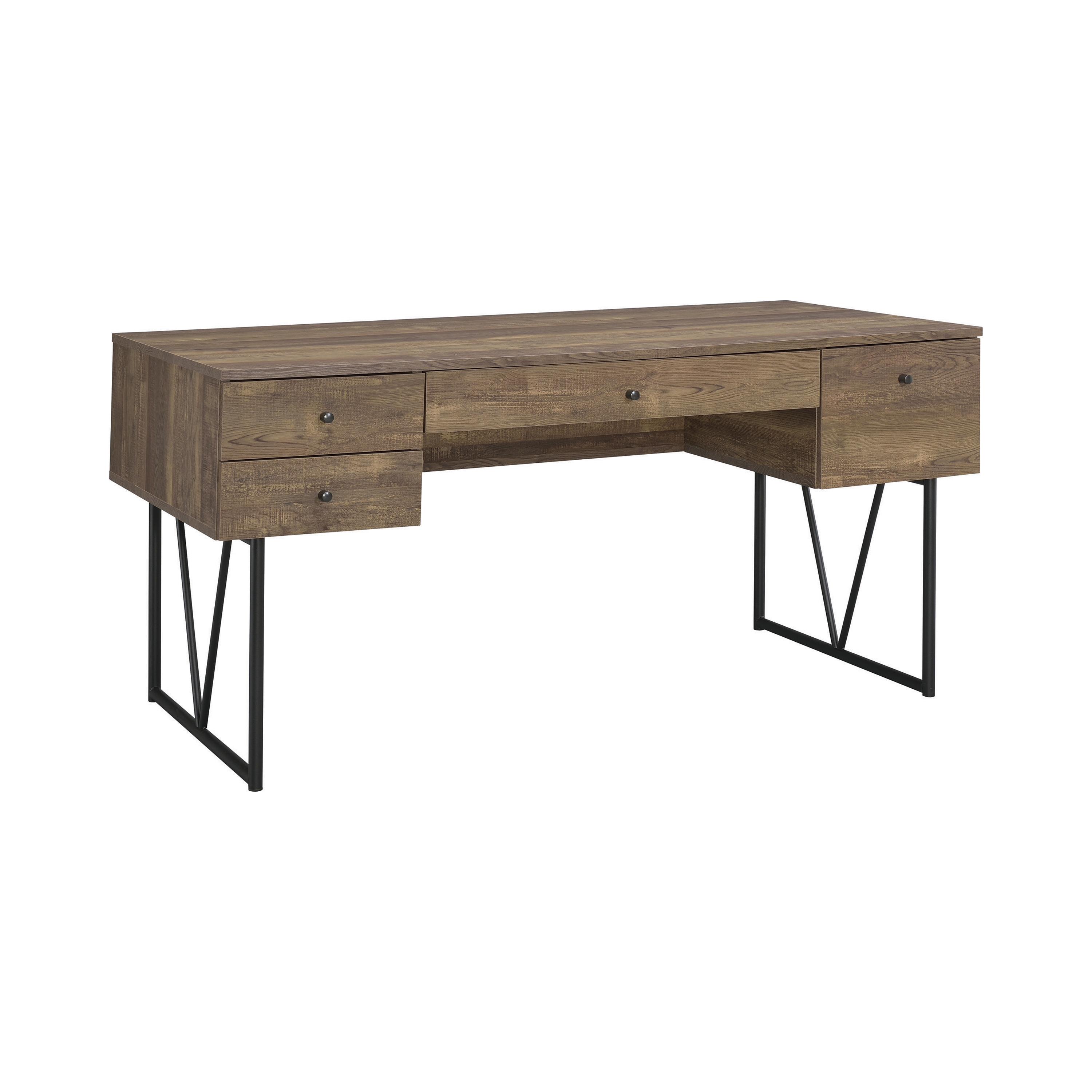

    
Industrial Rustic Oak Metal 4-Drawer Writing Desk Coaster 802999 Analiese
