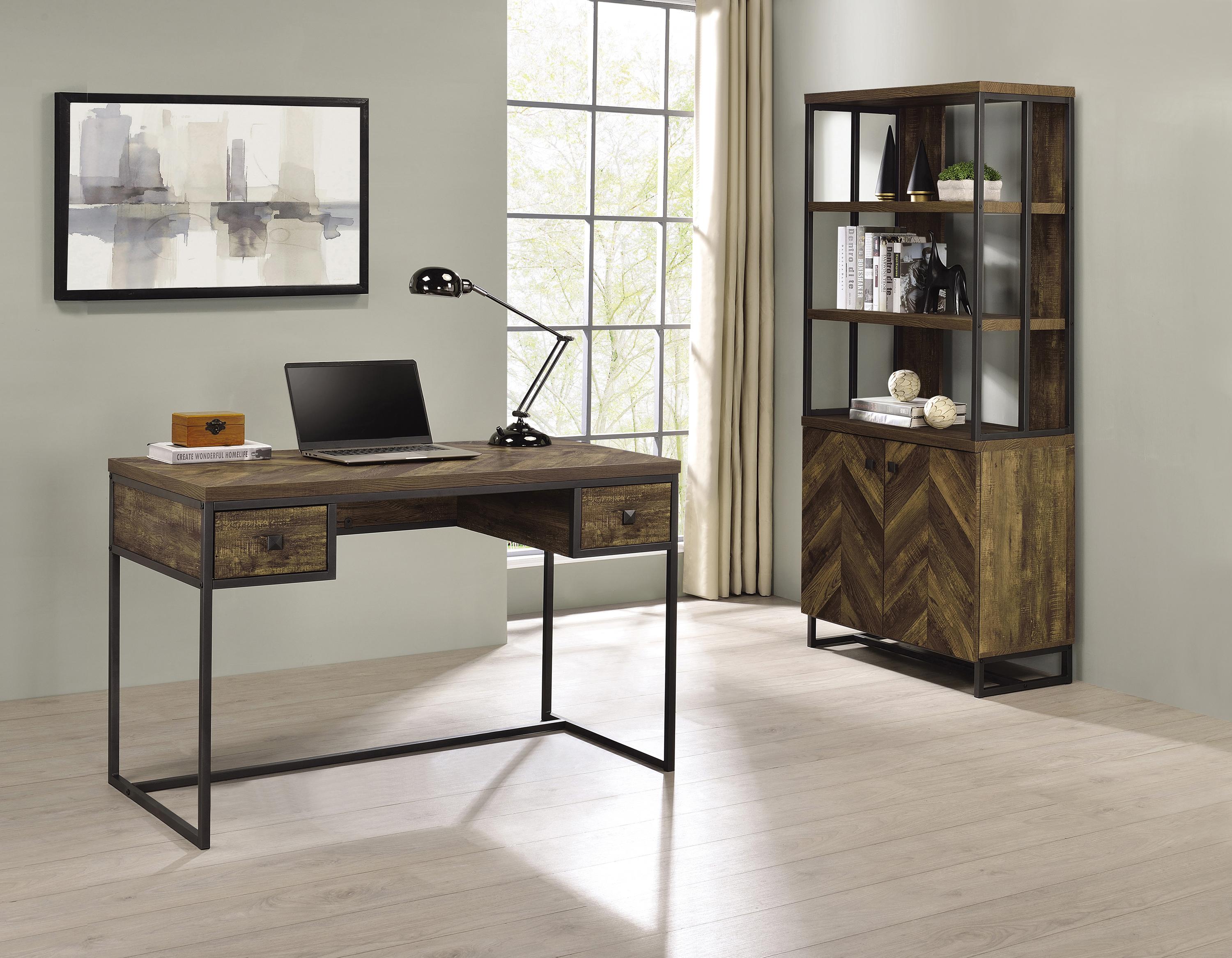 

    
Industrial Rustic Oak Metal & Wood Writing Desk Set 2pcs Coaster 882091-S2 Millbrook
