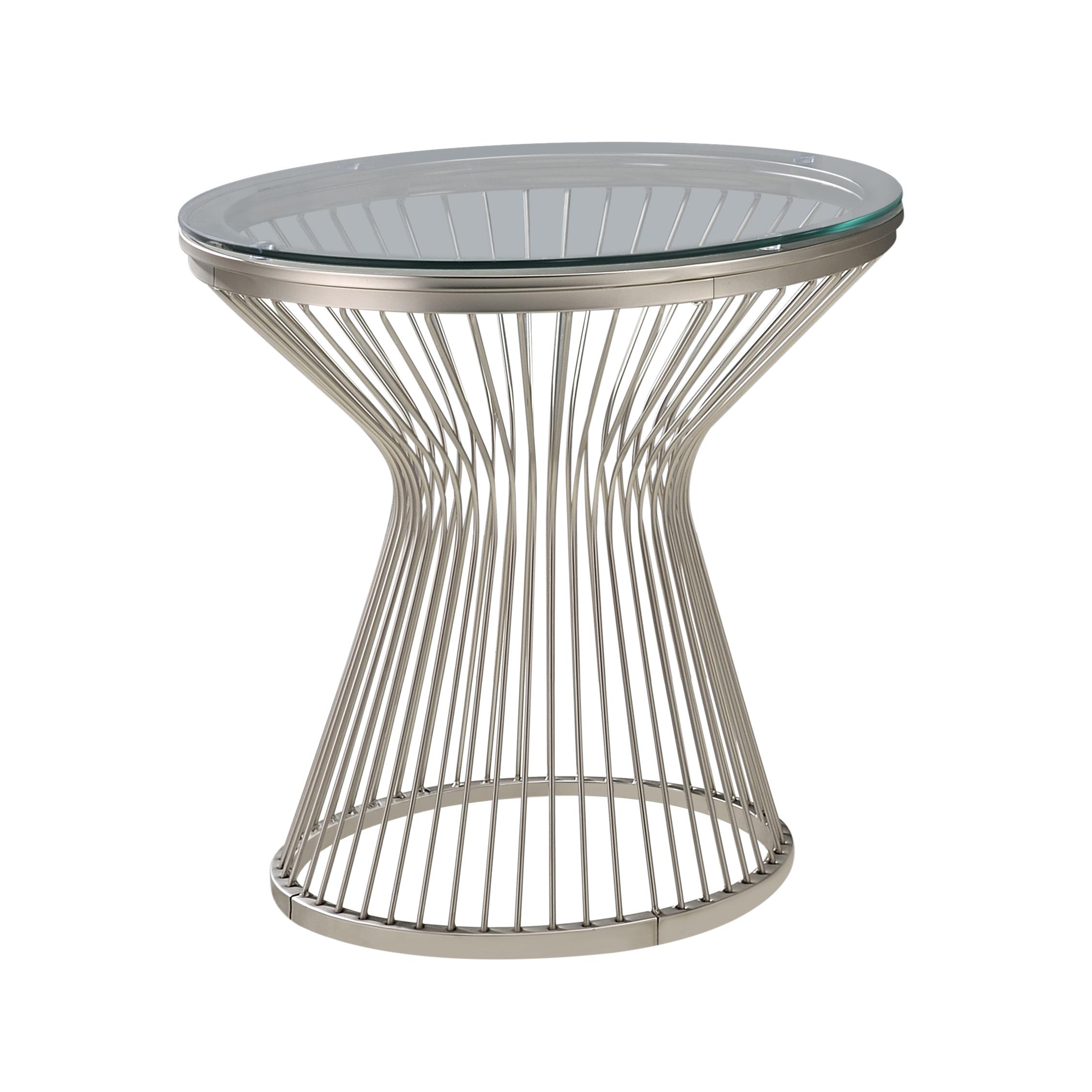 

    
Industrial Satin Gray Metal & Clear Tempered Glass End Table Coaster 724227
