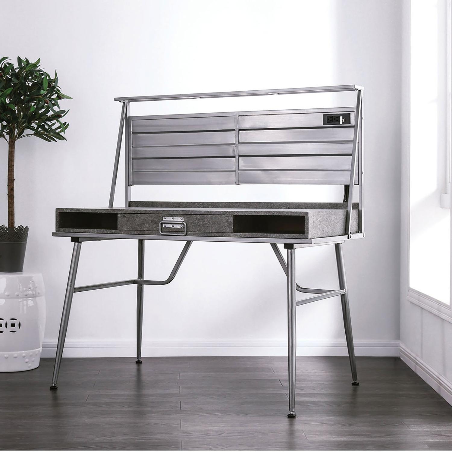 

    
Industrial Silver Metal Desk Furniture of America CM-DK5566 Mccredmond

