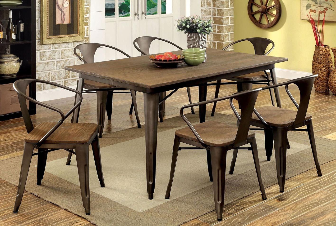 

    
Oak Metal & Wood Dining Table Set 7P COOPER CM3529T FOA Industrial
