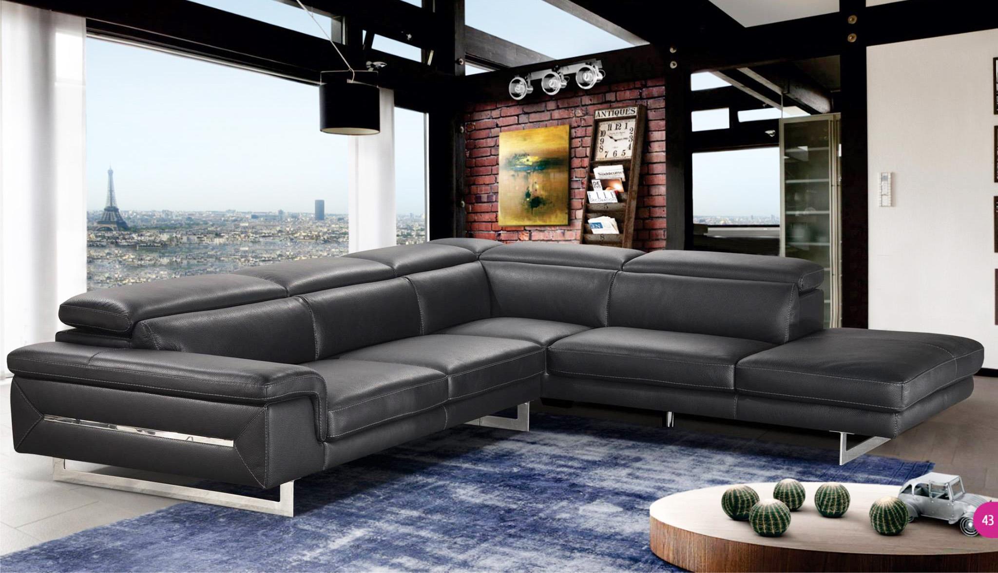 Contemporary, Modern Sectional Sofa Accenti Italia Lazio VGDDVELVET in Black Italian Leather