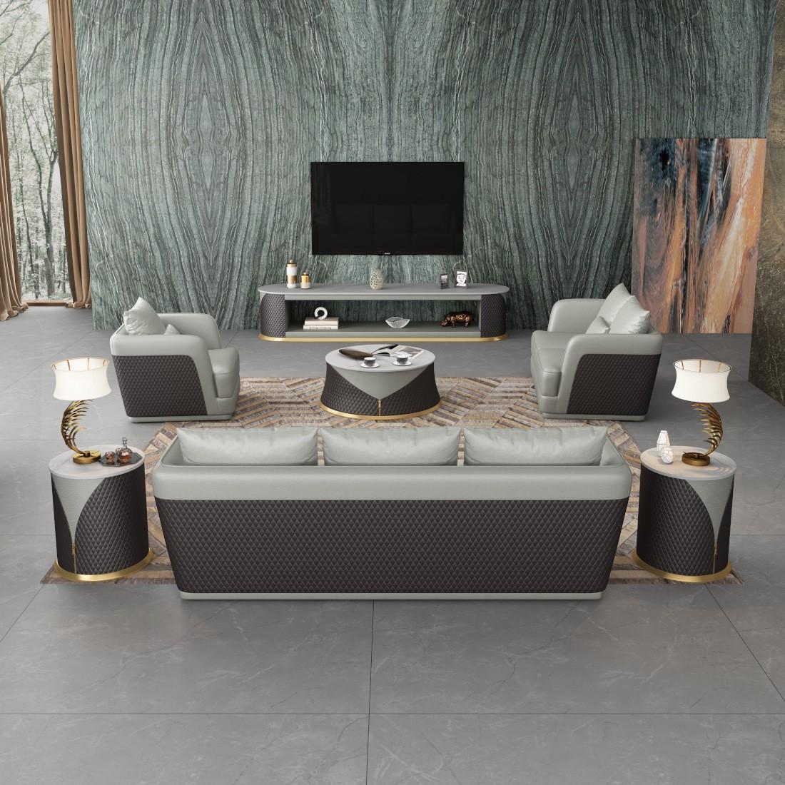 

    
 Order  Grey-Chocolate Italian Leather Sofa Set 2Pcs GLAMOUR EUROPEAN FURNITURE
