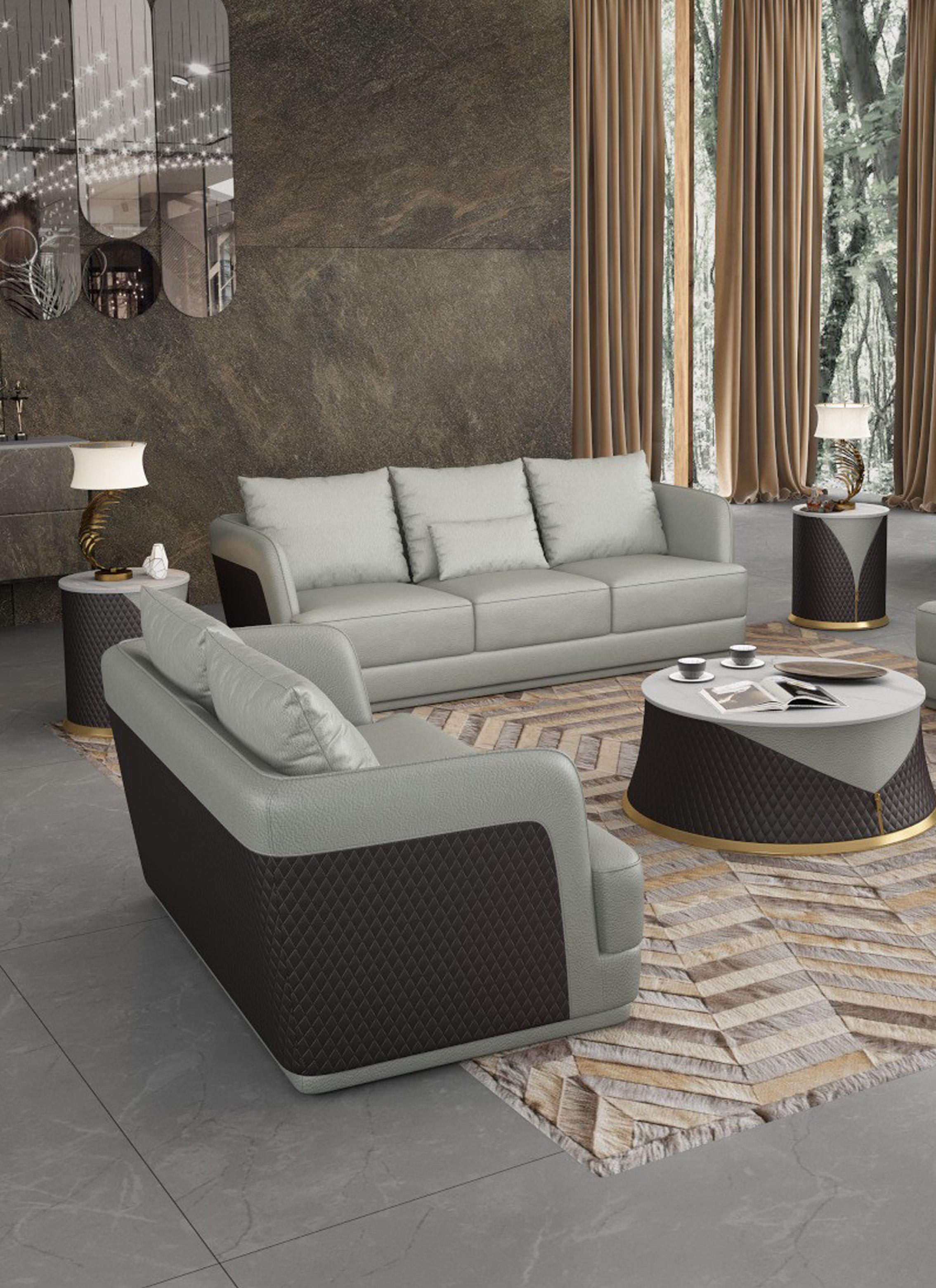 Modern, Vintage Sofa Set GLAMOUR EF-51618-S-Set-2 in Gray, Chocolate Italian Leather